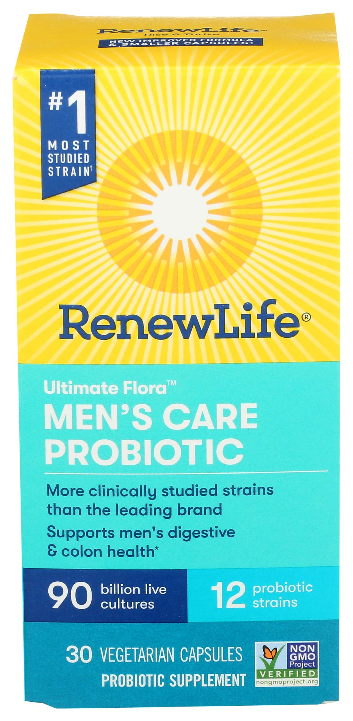 Renew Life Ultimate Flora Probiotiques pour Hommes – bouteille prête à l'emploi pour le confort digestif.