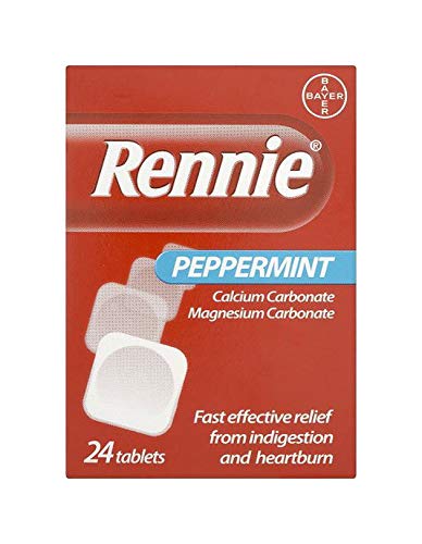 Tablettes Rennie Peppermint agissent rapidement pour neutraliser l'acide gastrique avec goût menthe.
