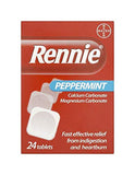 Tablettes Rennie Peppermint agissent rapidement pour neutraliser l'acide gastrique avec goût menthe.