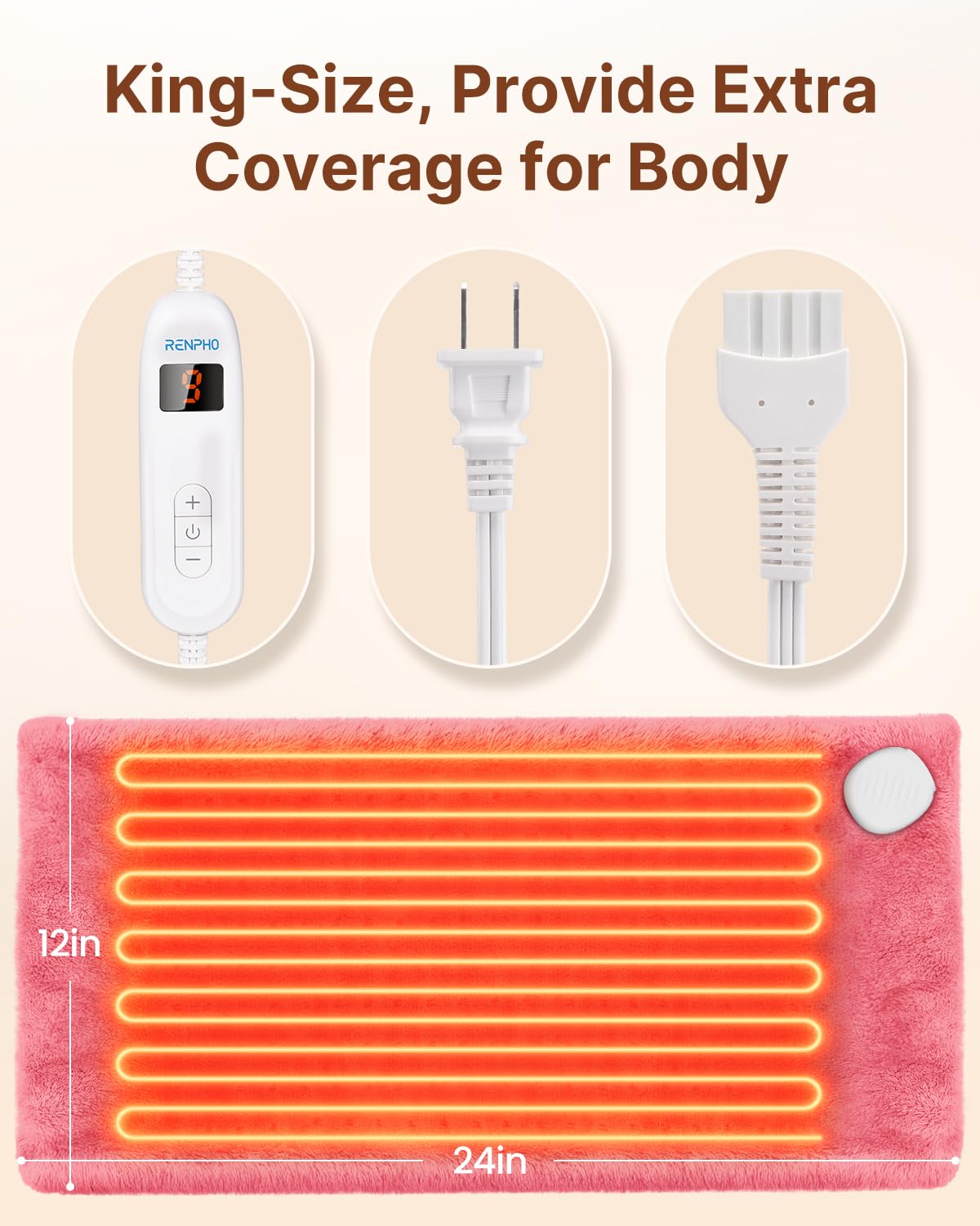 RENPHO commande-reglage-10-niveaux: télécommande pratique pour ajuster la chaleur.
