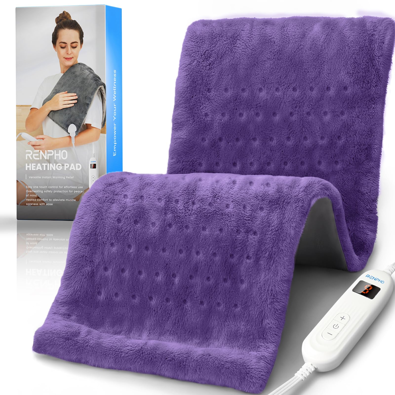 Coussin chauffant grand-format RENPHO pour dos et épaules avec chaleur rapide.