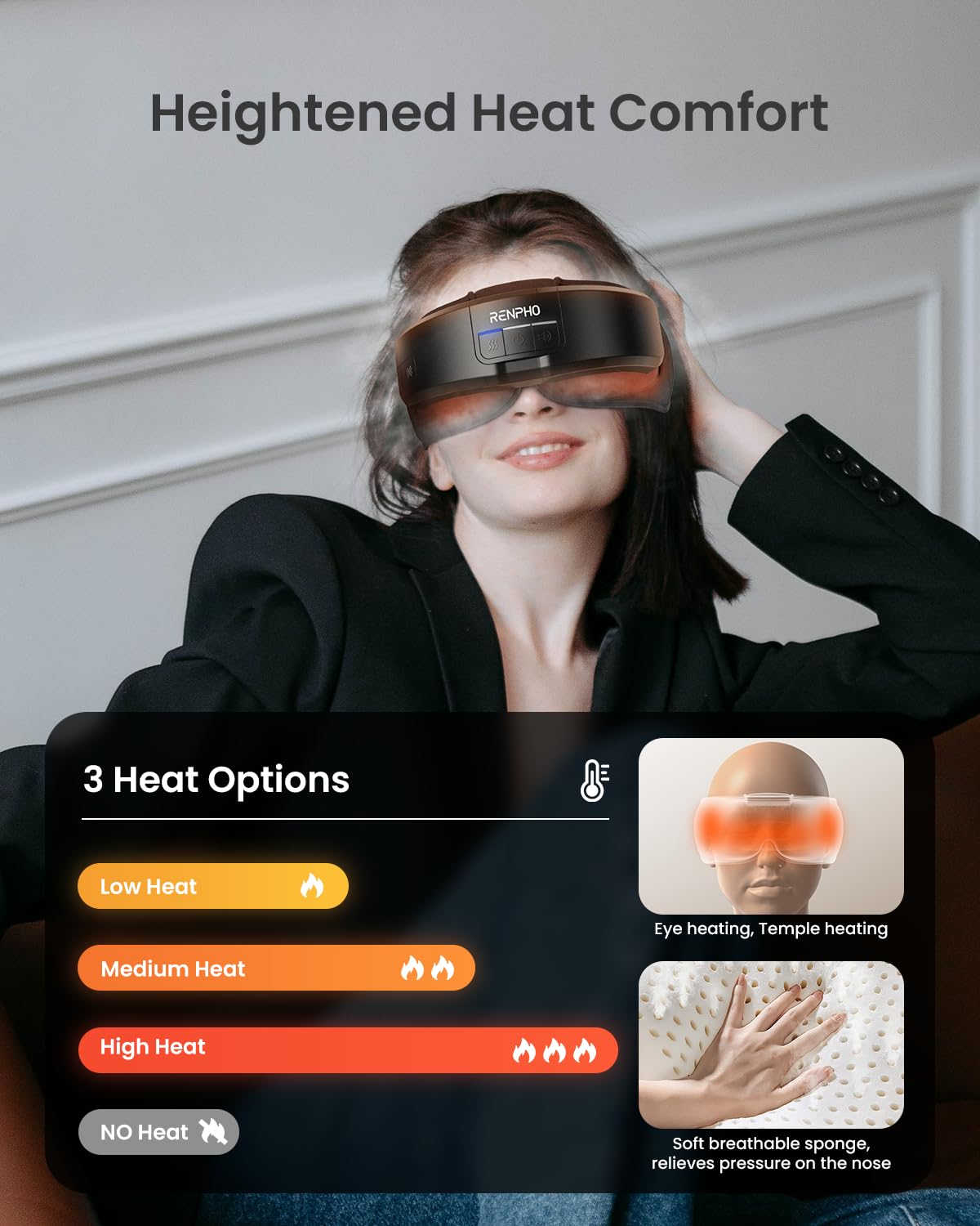 RENPHO Eyeris Shift – compression yeux et tempes, ajustable pour une détente ciblée.