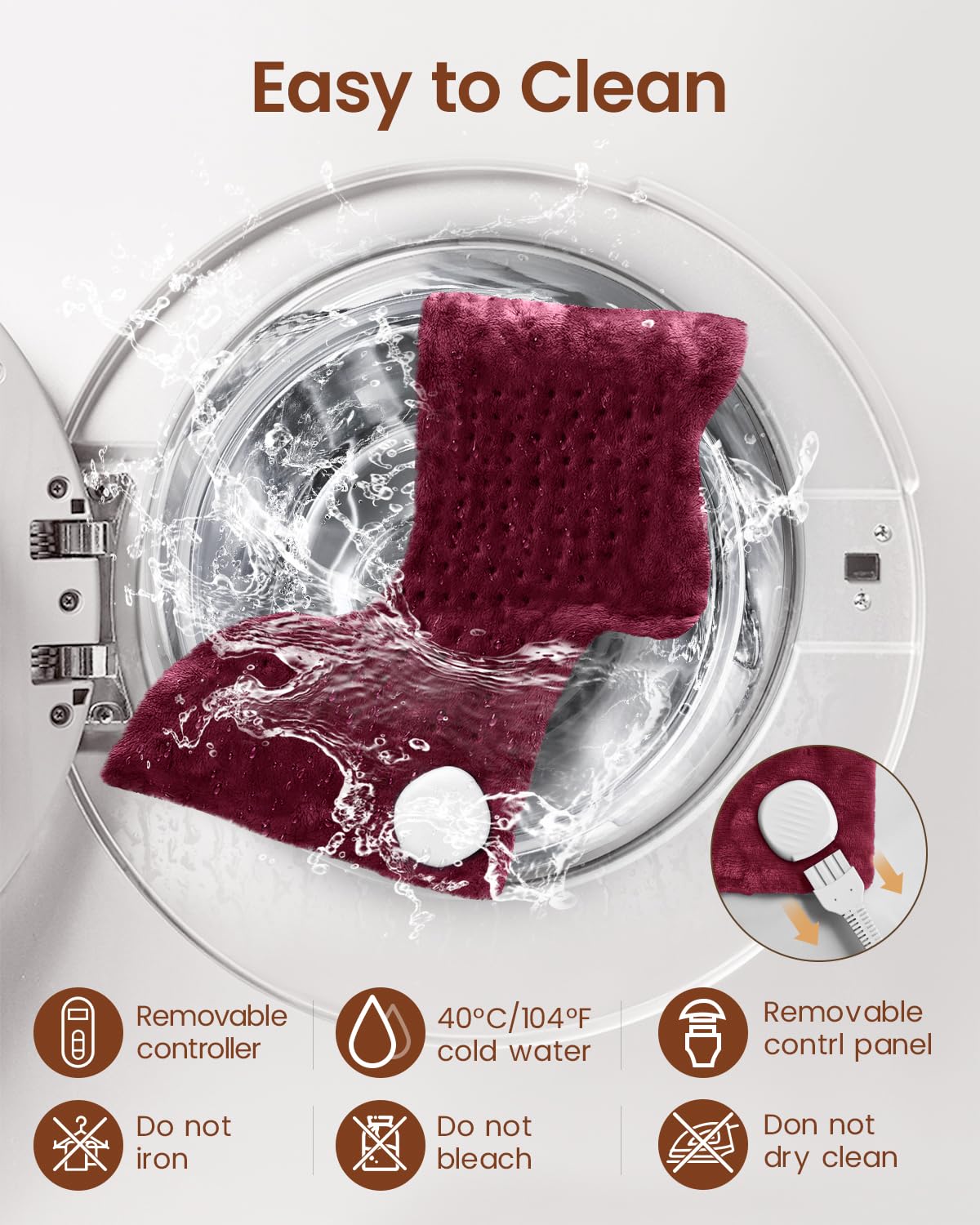 Tapis RENPHO lavable en machine après déconnexion du contrôleur.