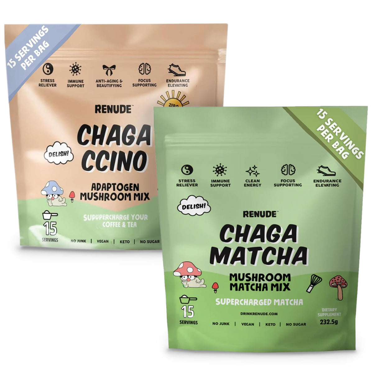 Renude Chaga Matcha, poudre cérémoniale dans une tasse, énergie naturelle