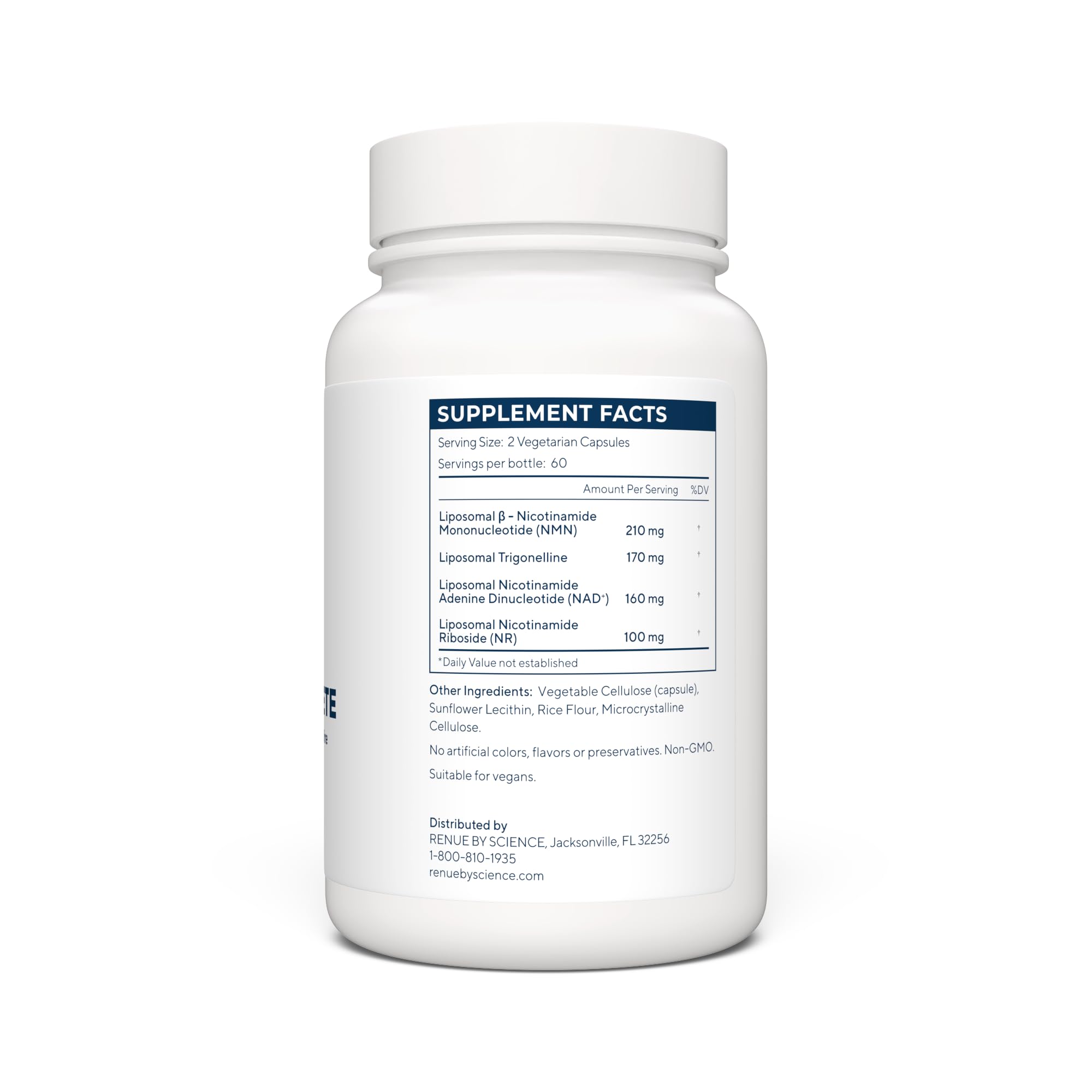 Renue By Science NAD⁺ Complete, poudre liposomale illustrant la technologie d’encapsulation.