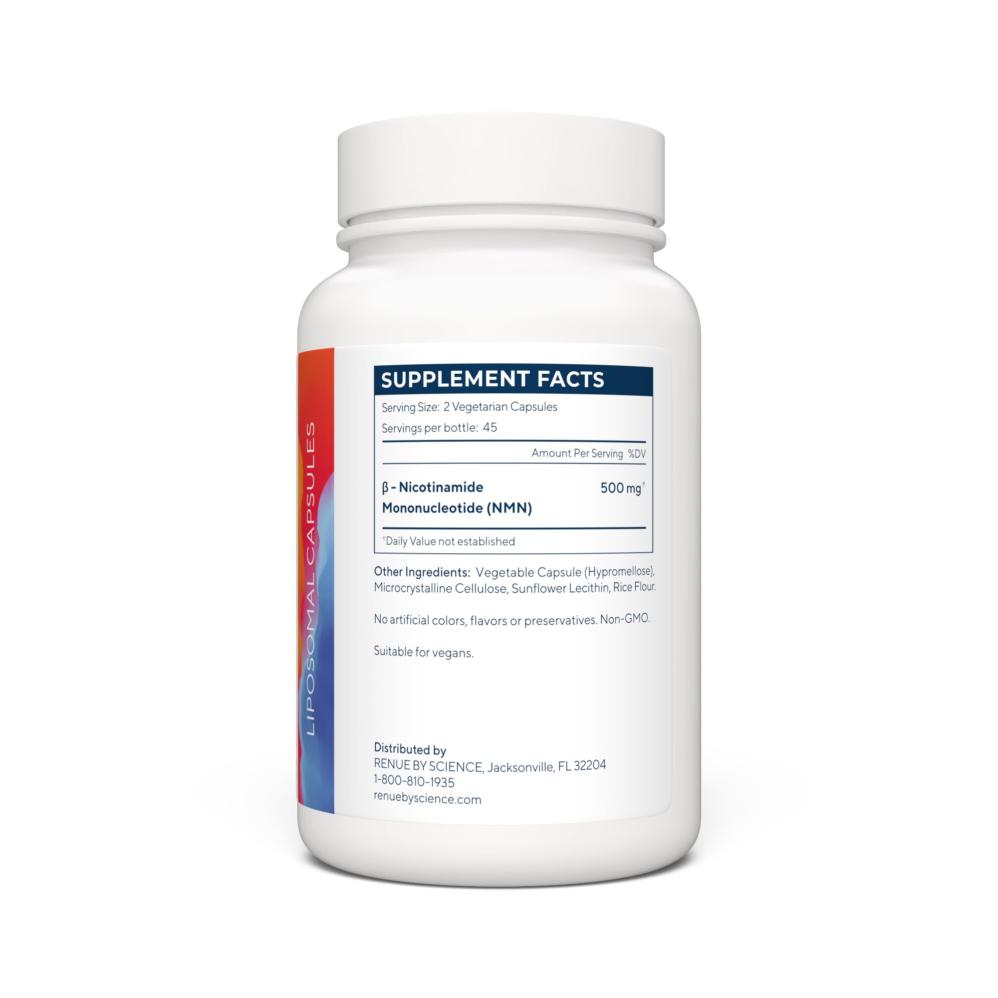 Capsules liposomales Renue By Science NMN pour diffusion ciblée et stabilité.