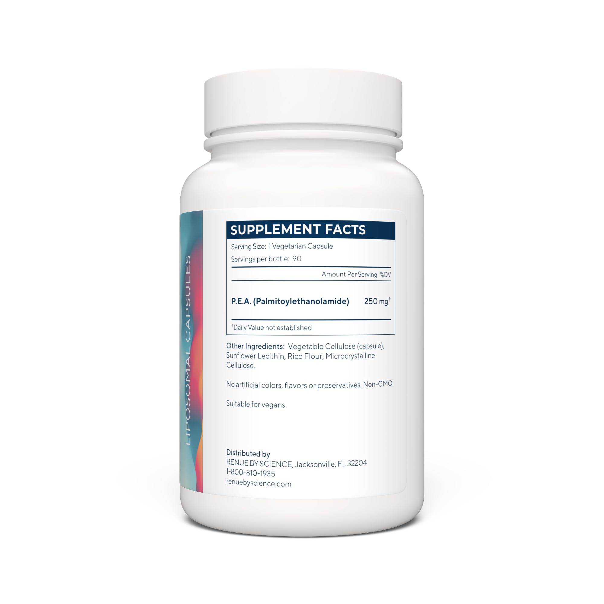 Renue By Science P.E.A liposomale, capsules visibles, dosage pratique au quotidien.