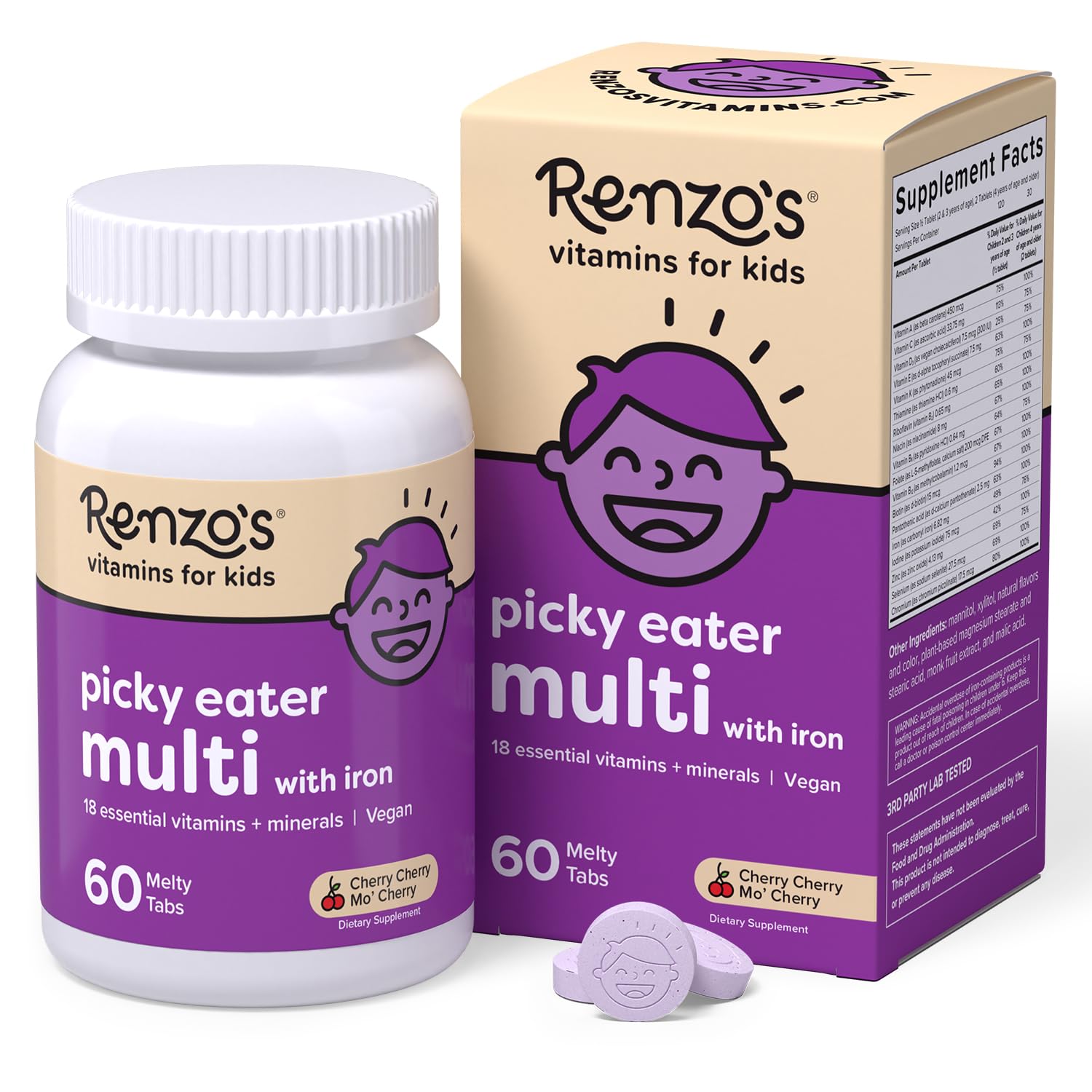 Renzo's : boîte de tablettes fondantes cerise prête à consommer.