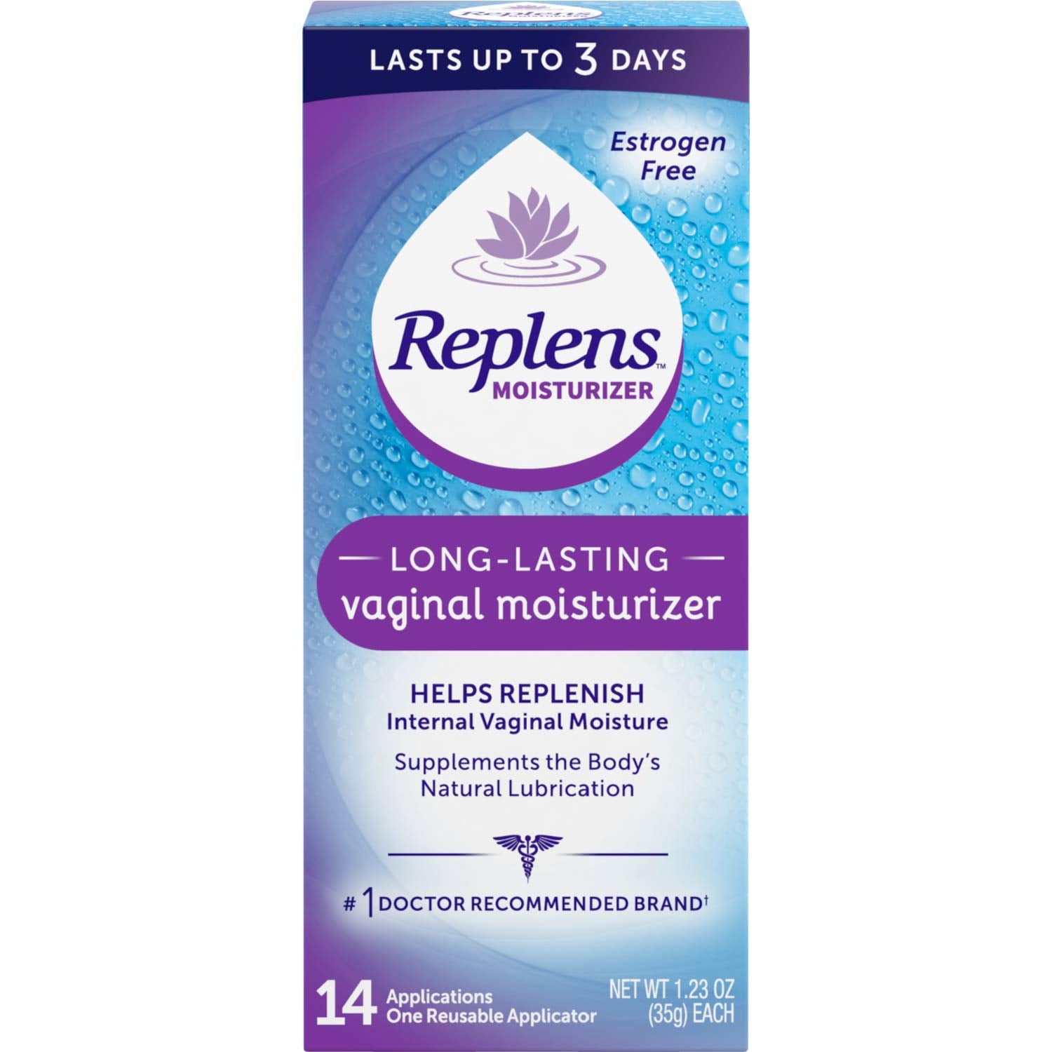 Replens bouteille d'hydratation féminine longue durée pour le confort intime.