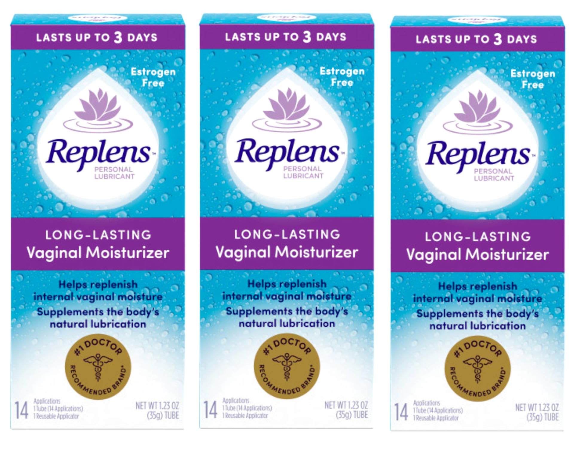 Pack Replens de 3 bouteilles de 35 g pour hydratation vaginale durable