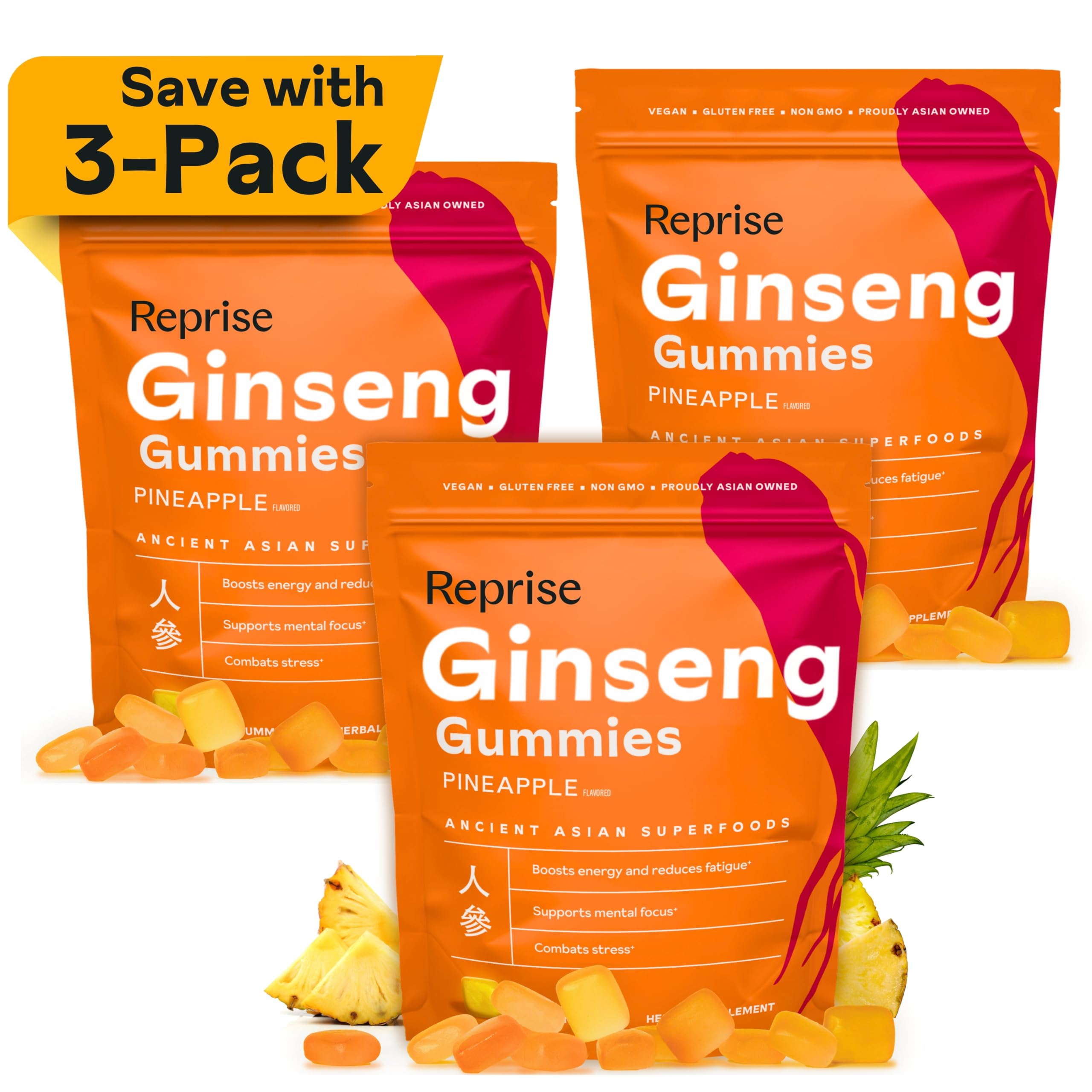 Gommes Reprise Ginseng pour adultes, texture fruitée et énergie potentielle.