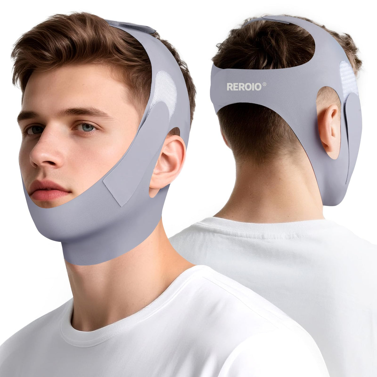 REROIO Attache-menton pour dormir avec réglage 4 côtés et ajustement personnalisé
