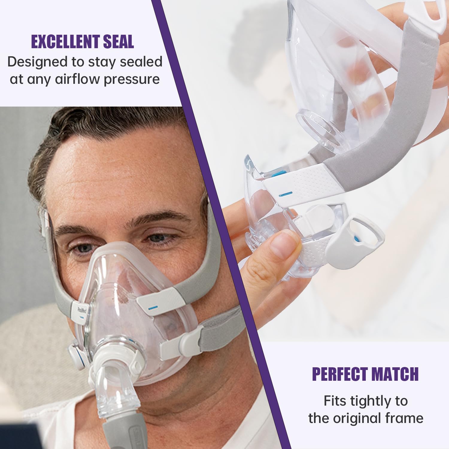 Coussin Airfit F20 en silicone liquide Rescare, douceur agréable sur le visage.