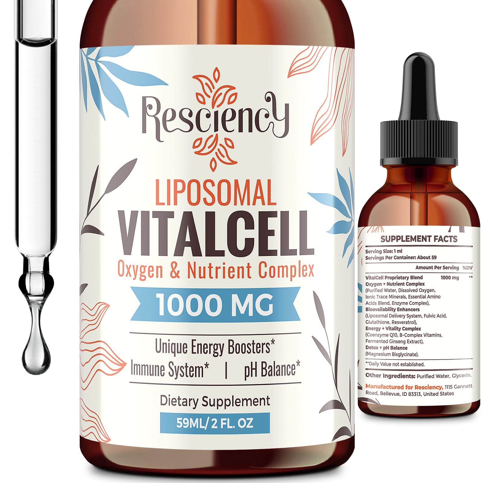 Gouttes d’oxygène Resciency, flacon liposomale avec absorption optimisée