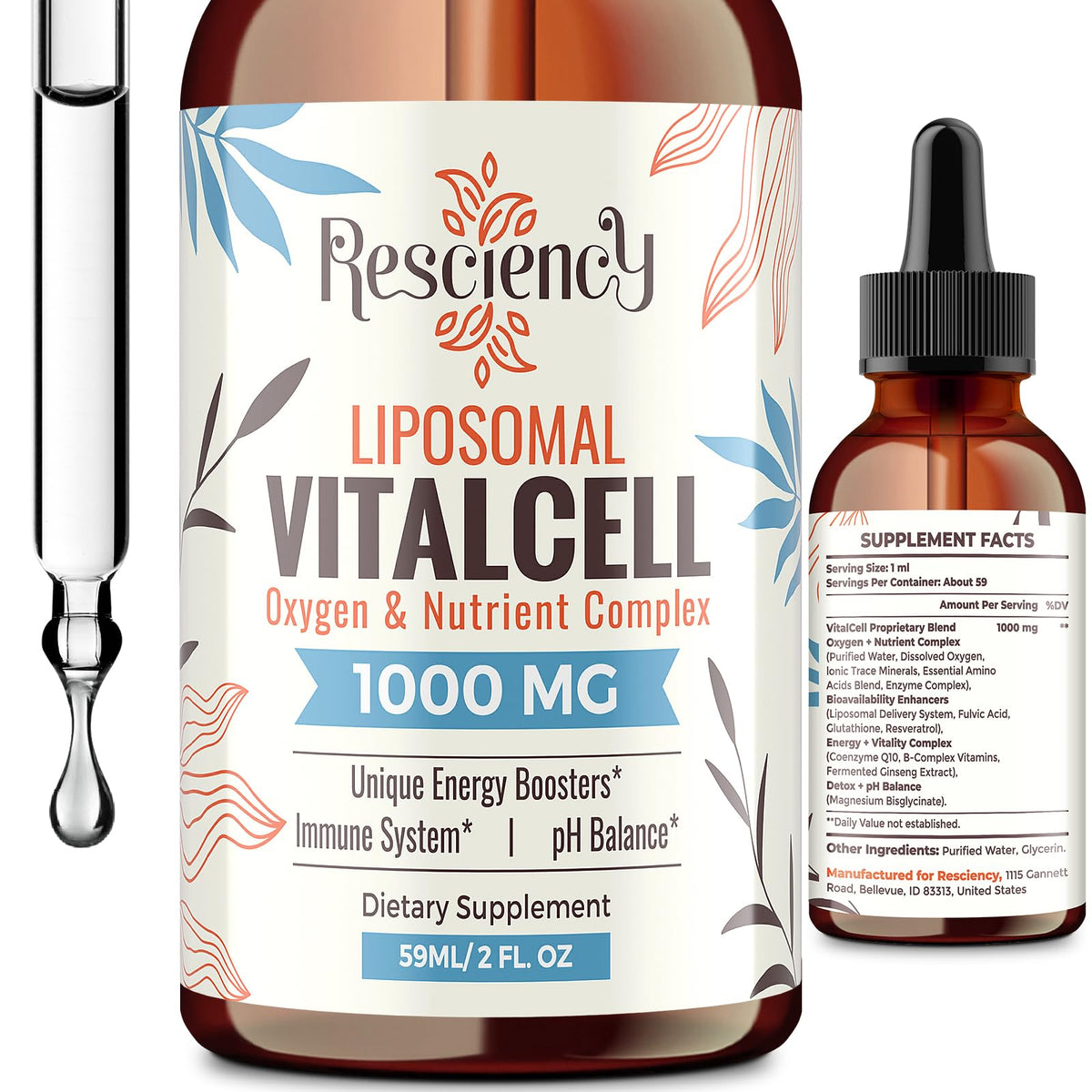 Gouttes d’oxygène Resciency, flacon liposomale avec absorption optimisée