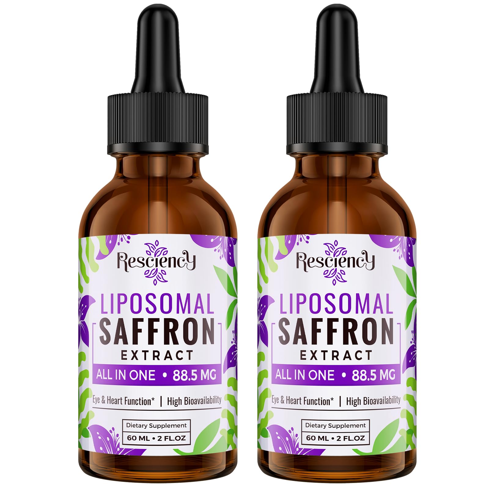 Resciency Safran Liposomal – bouteille et étiquette pour une absorption améliorée dans votre routine.