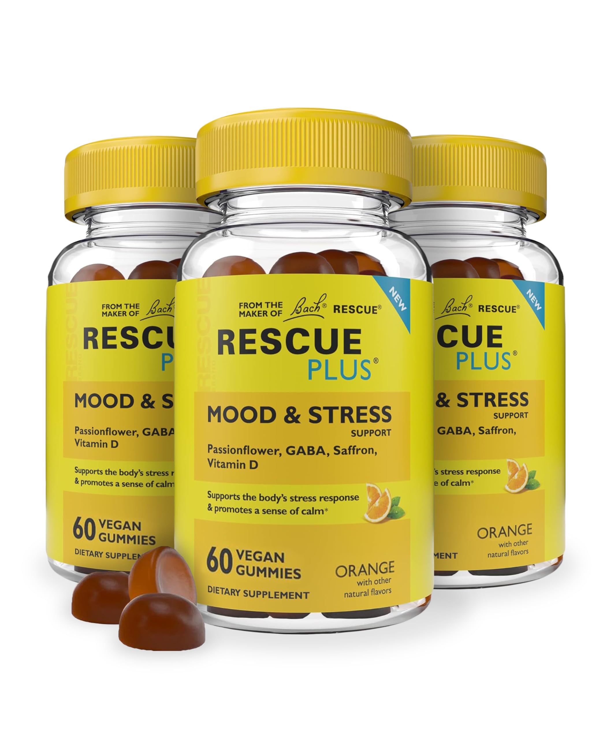 RESCUE Bach Plus – gommes pour l'humeur et le stress, emballage pratique pour usage quotidien.