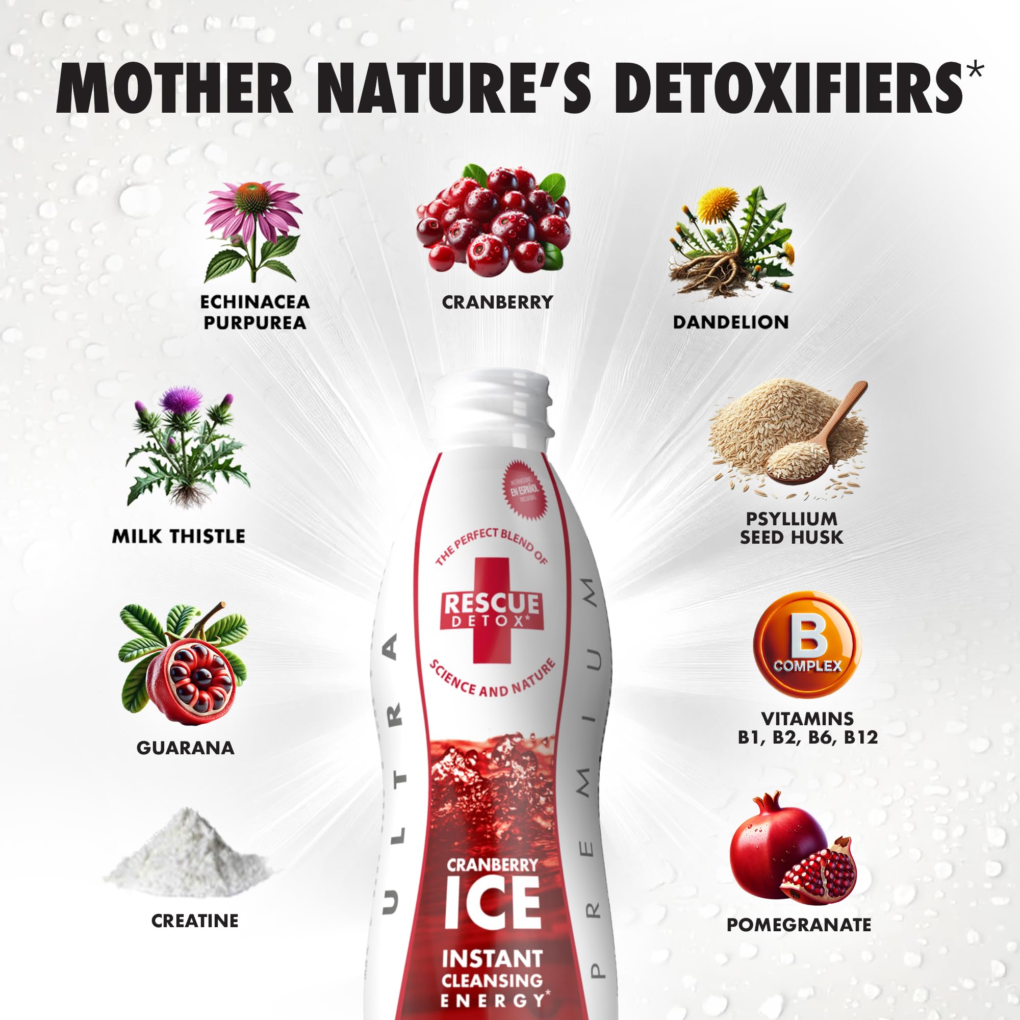 Rescue Detox ICE Canneberge, emballage 32oz prêt à domicile.