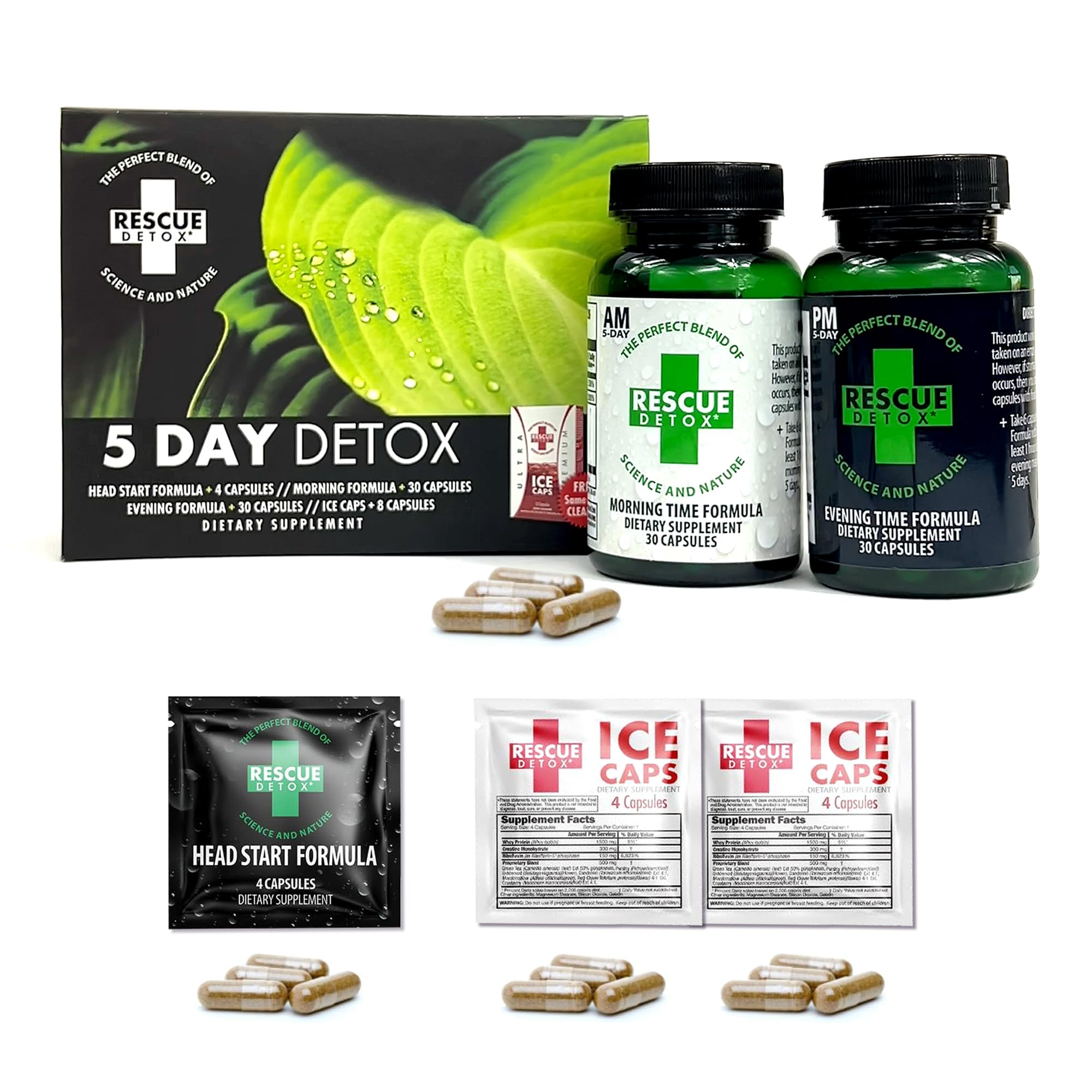 Kit Rescue Detox 5 jours avec bouteille, prêt à l’emploi.