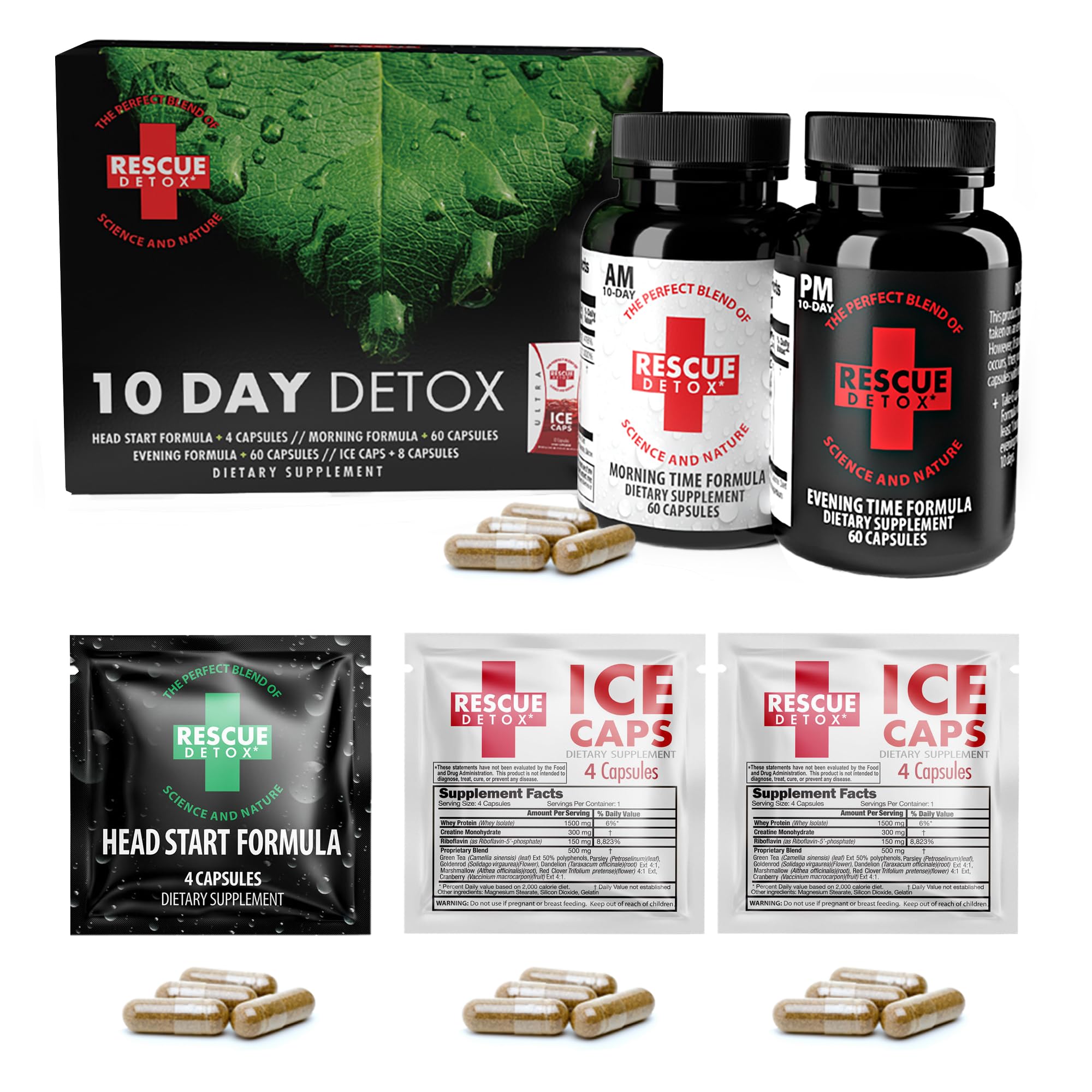 Rescue Detox kit : bouteille 10 jours, prêt pour la routine détox quotidienne.