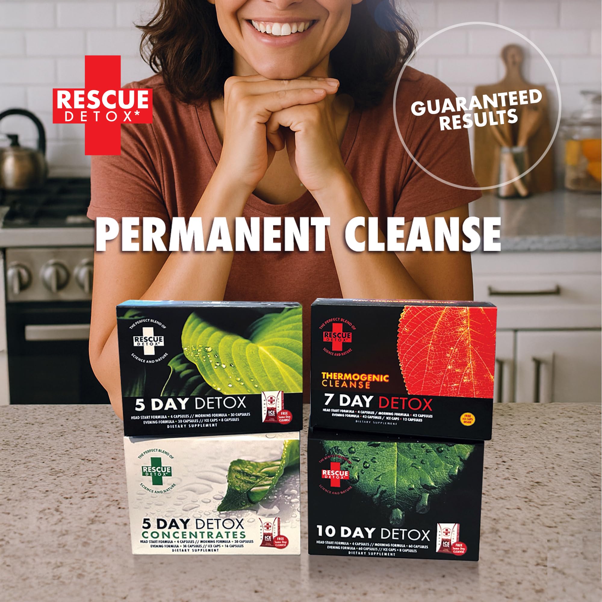 Mélange d ingrédients naturels Rescue Detox conçu pour favoriser une sensation de légèreté.