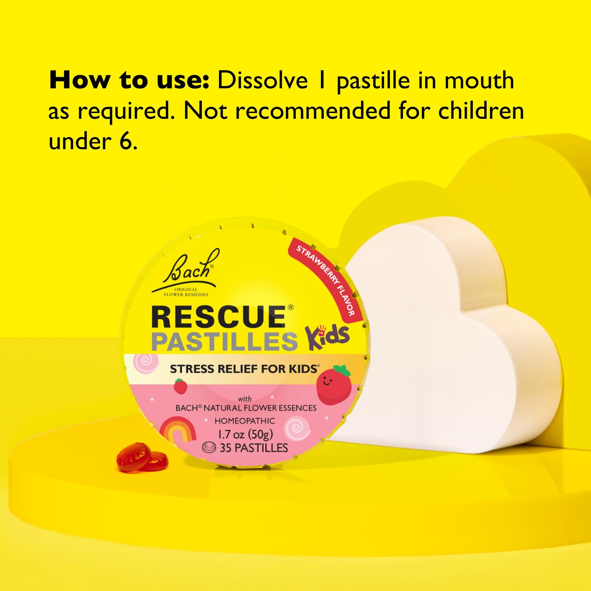 Ingrédients vegan et sans artificiels – RESCUE KIDS Pastilles fraise.