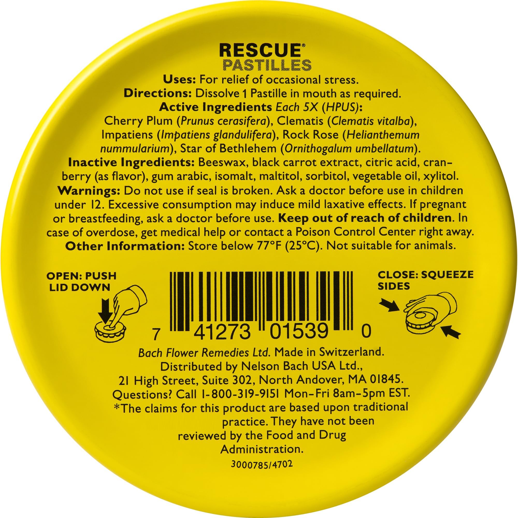 Pastilles RESCUE Bach Cranberry faciles à prendre en déplacement