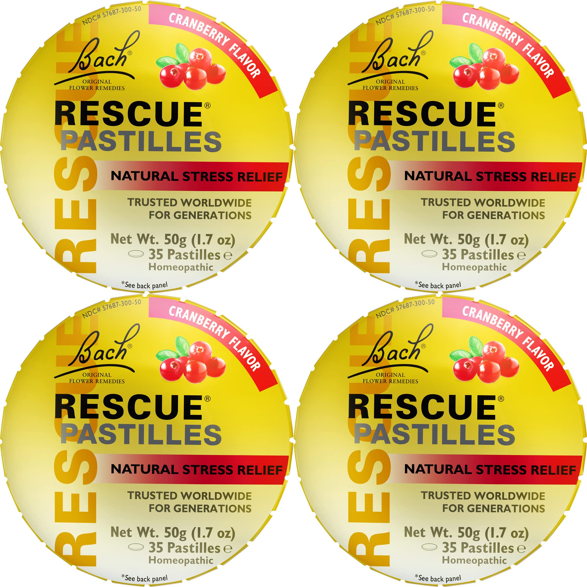 Pastilles RESCUE Bach saveur canneberge: apaisement rapide du stress.