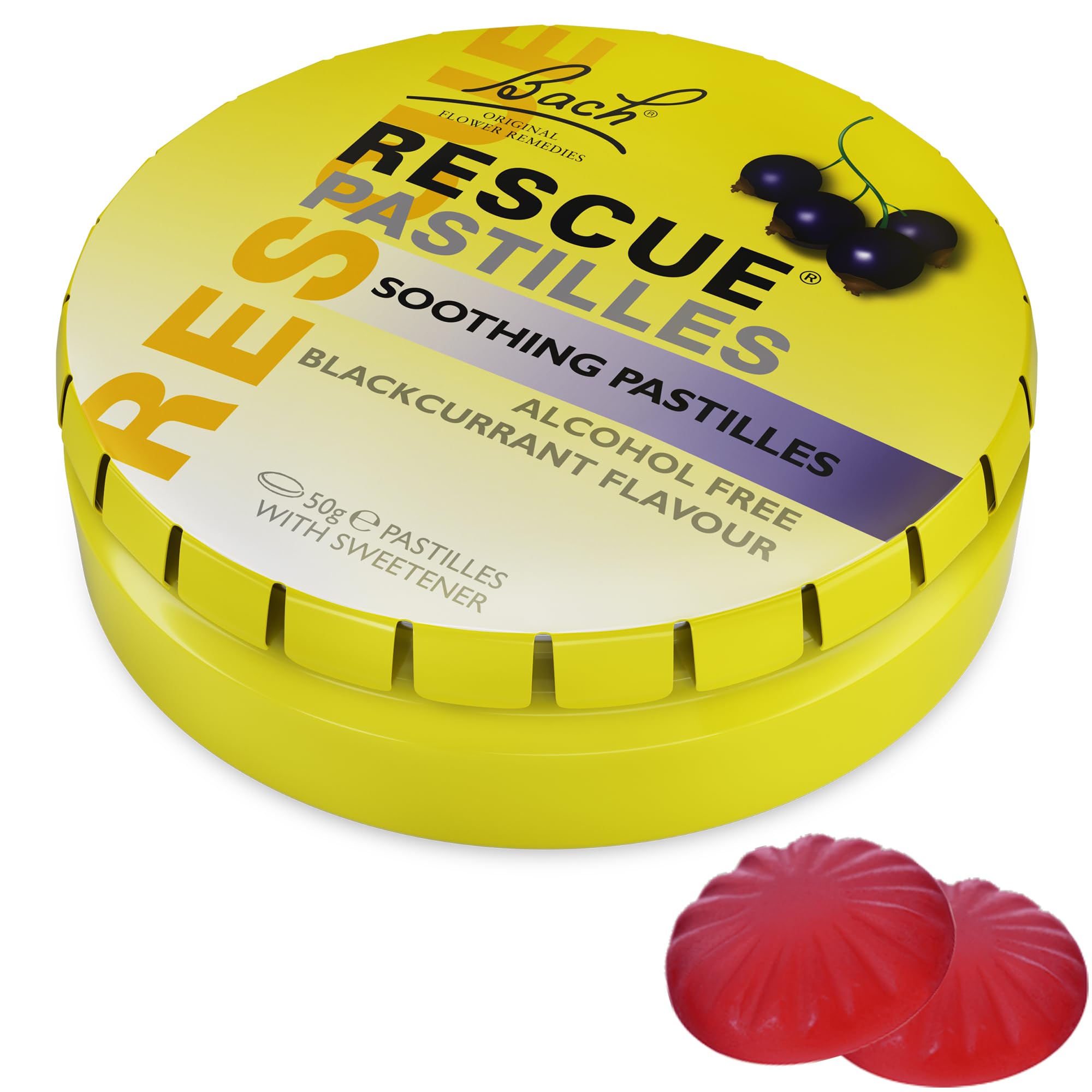 RESCUE Pastilles dans une boîte à fermeture clic, pratique pour voyager et se détendre en déplacement.
