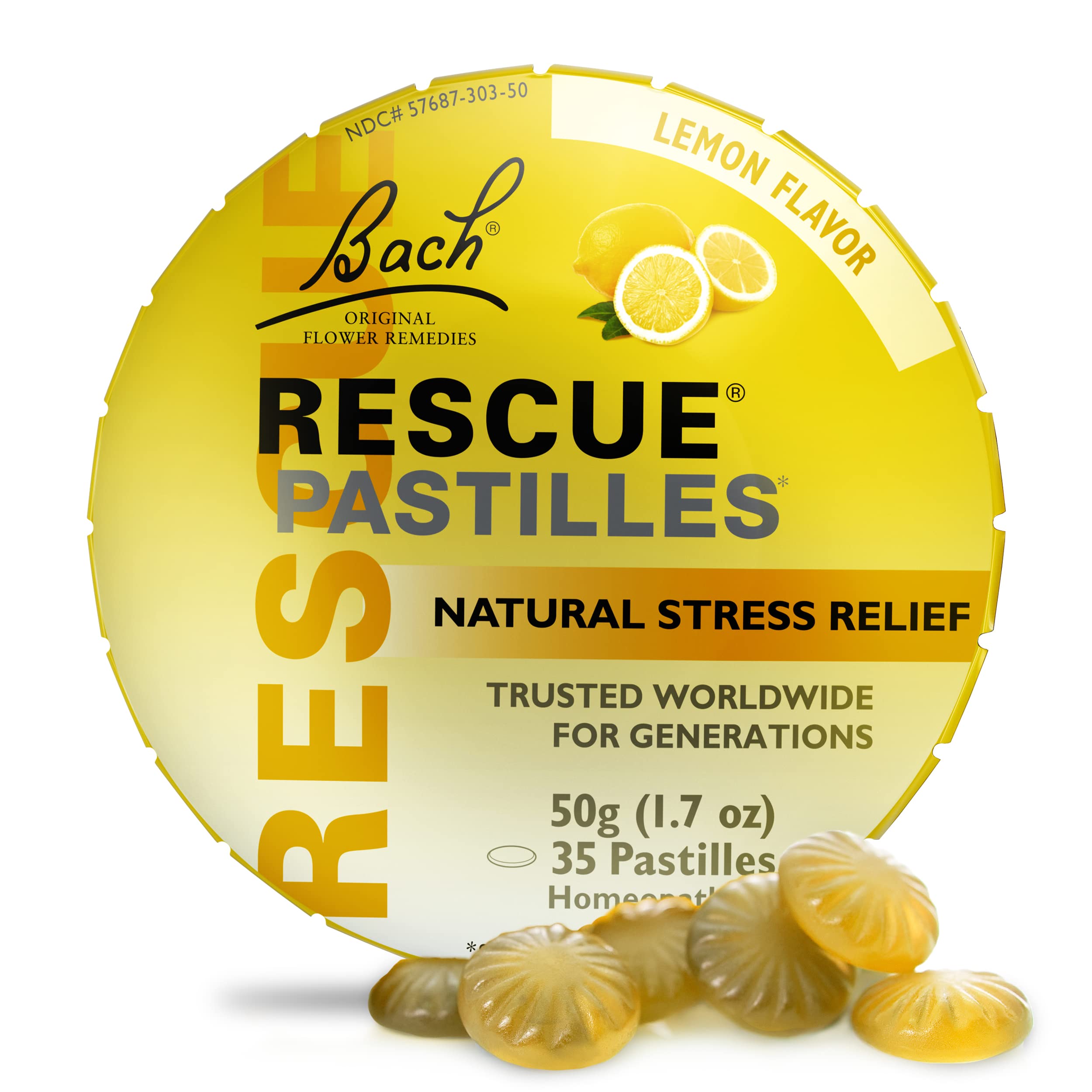 Pastilles RESCUE citron dans l'emballage, apaisement rapide et pratique.