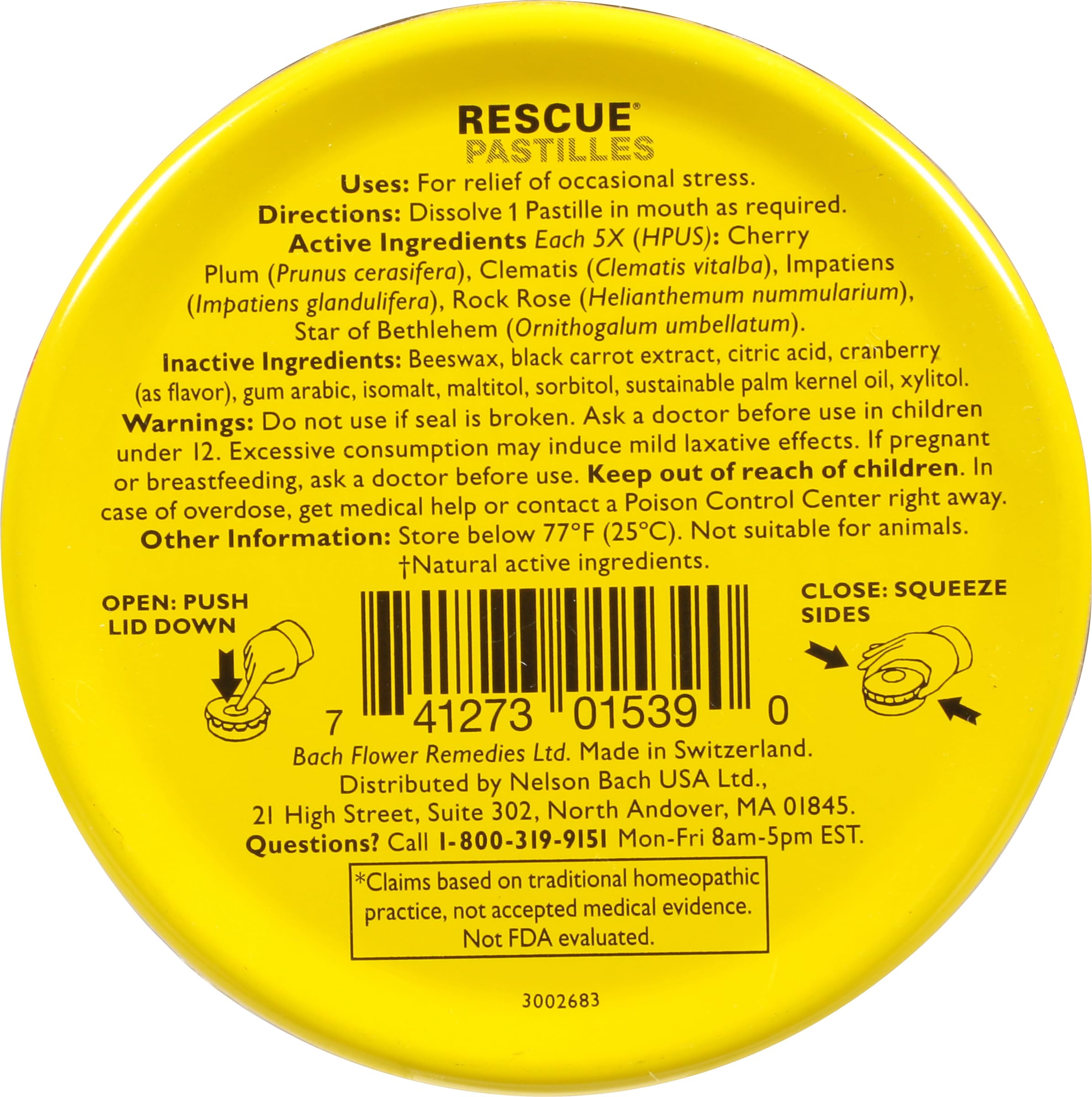 Lot de 6 pastilles RESCUE cranberry pour la journée.