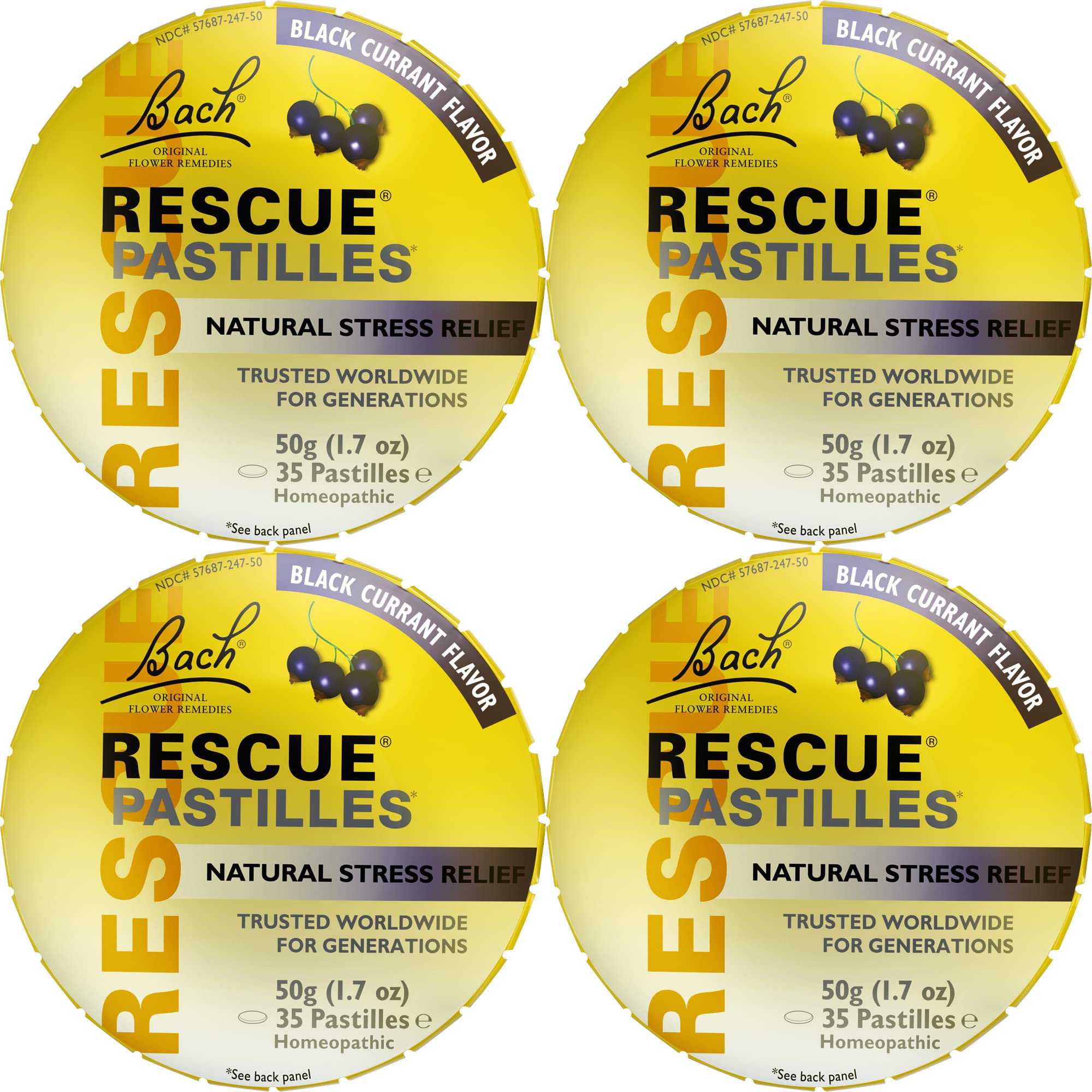 Pastilles RESCUE groseille noire dans une boîte compacte, idéales en déplacement.