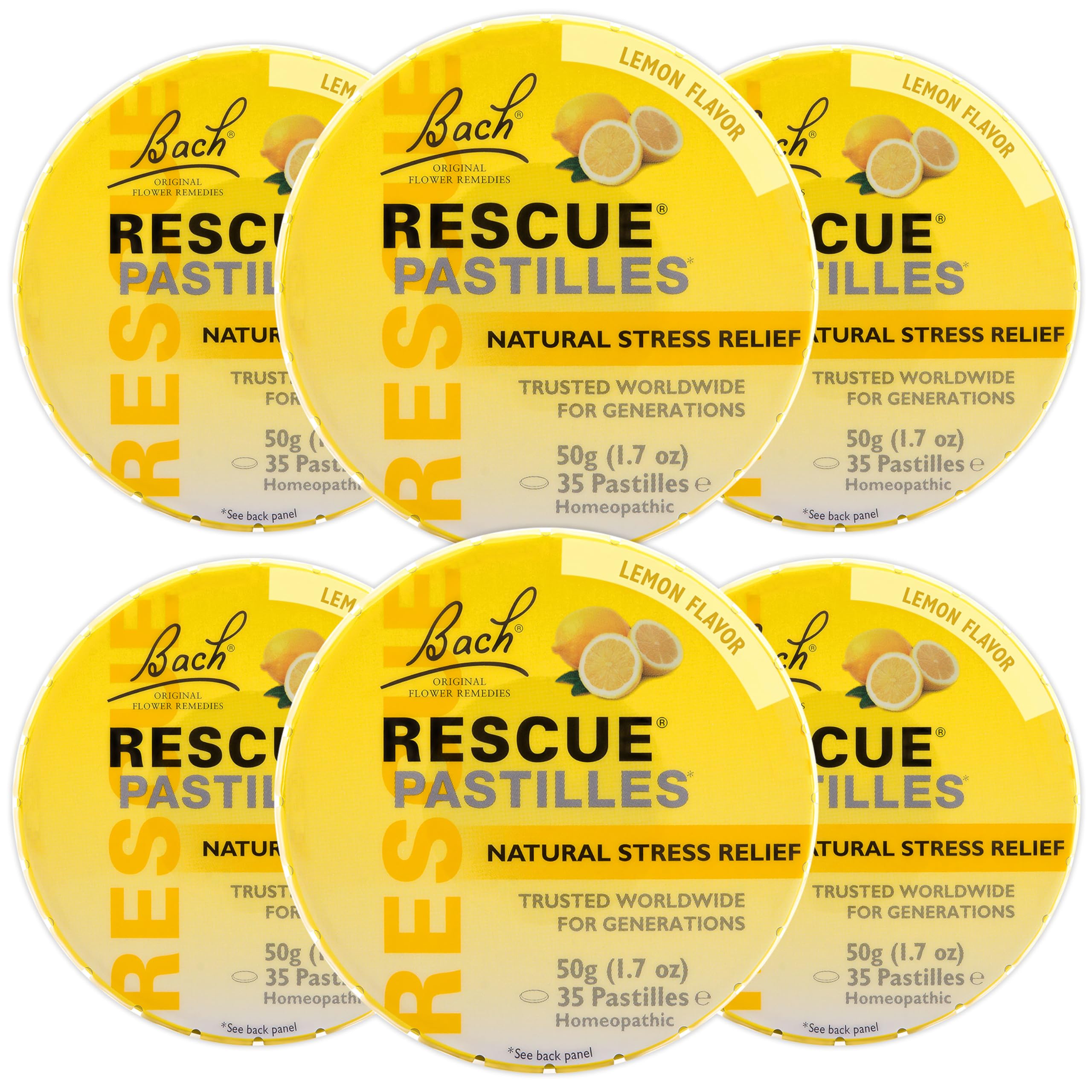 Pastilles RESCUE citron, boîte 6-pack prête à l'emploi pour une pause calme