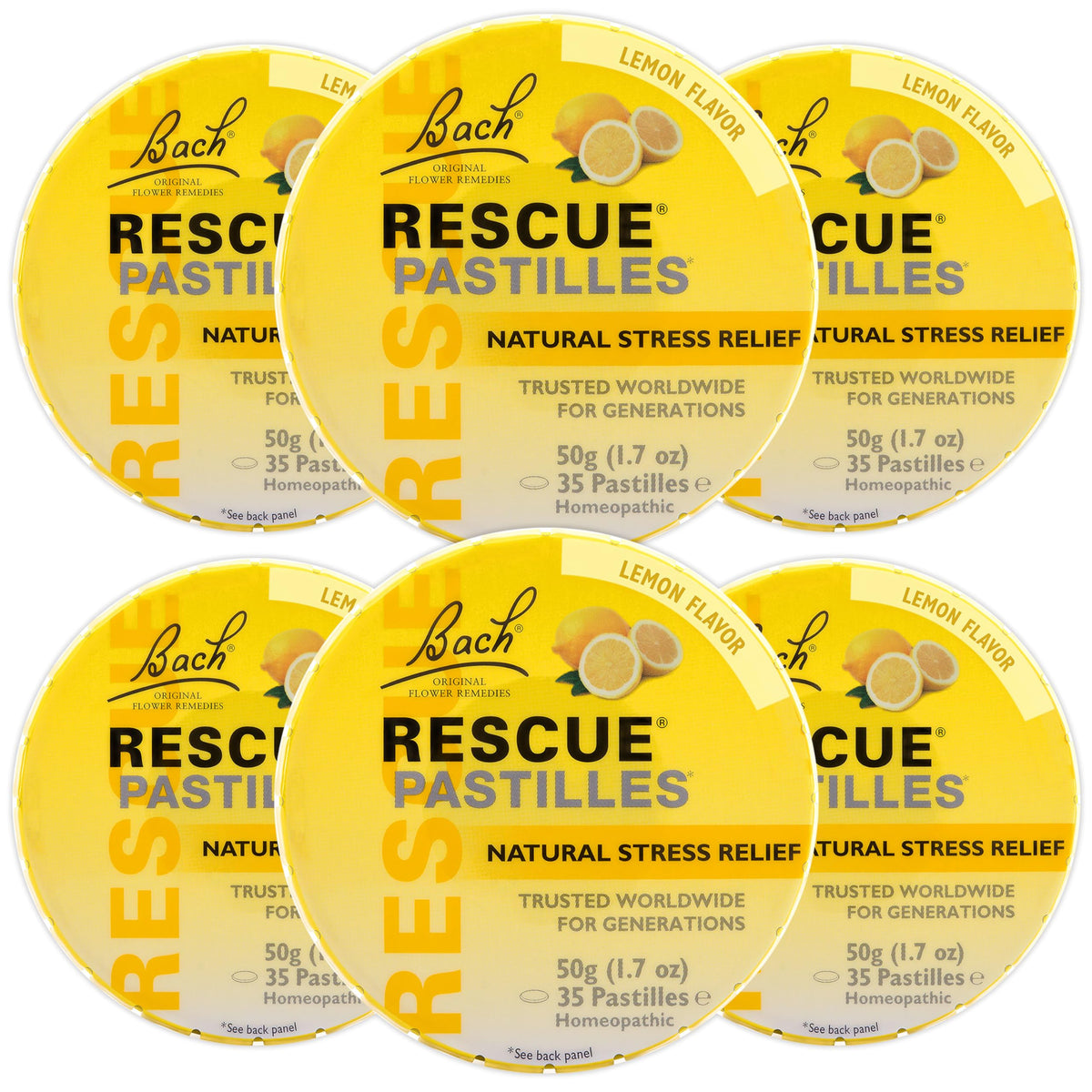 Pastilles RESCUE citron, boîte 6-pack prête à l'emploi pour une pause calme