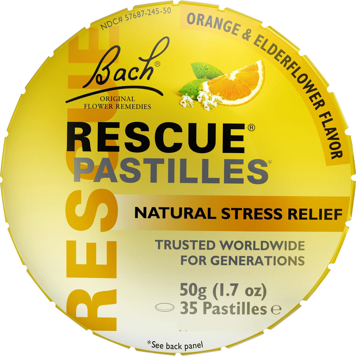 Pastilles Rescue orange et sureau dans l'emballage, pratique pour le stress.