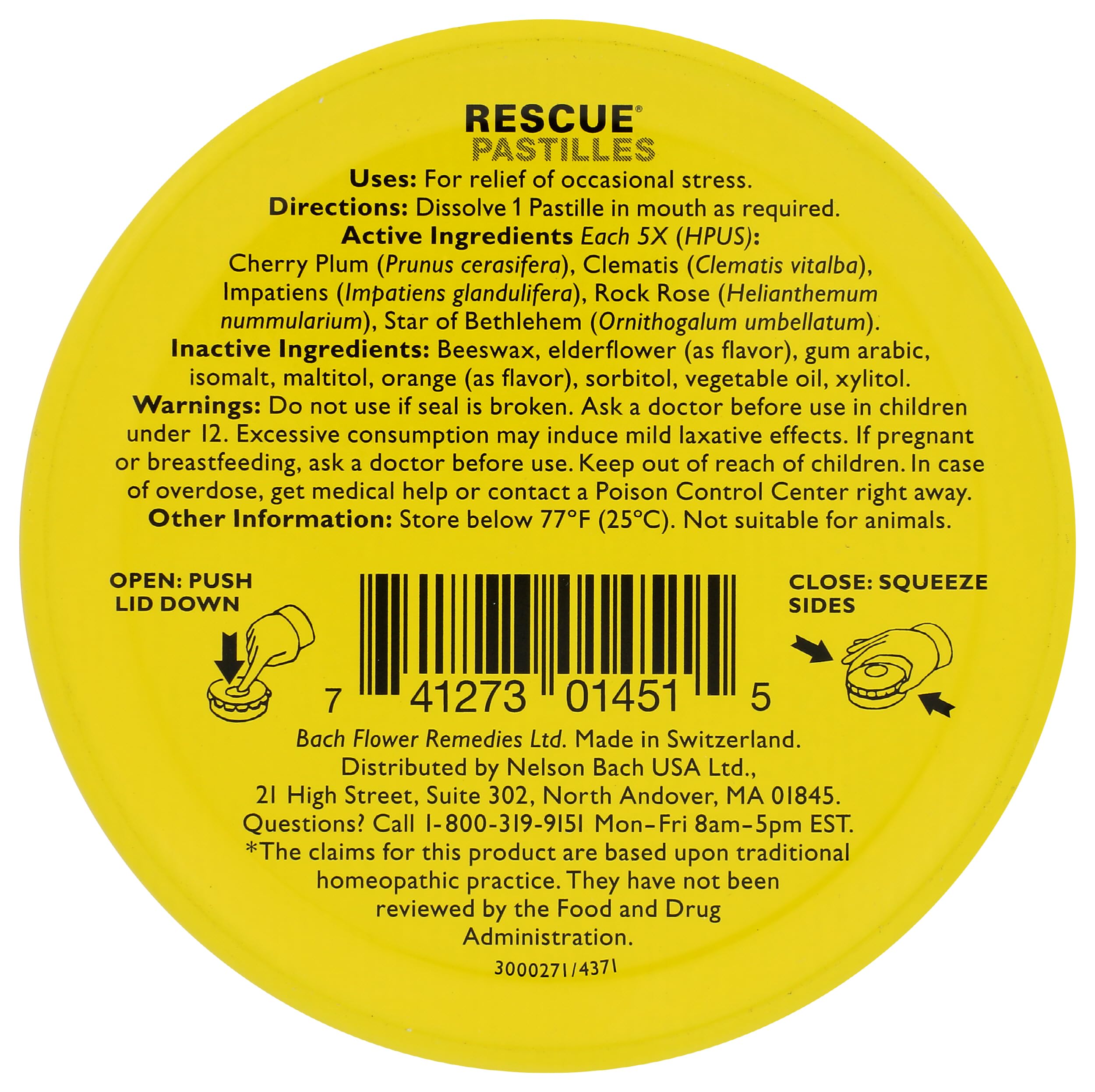 Boîte RESCUE Orange Fleur de Sureau ouverte montrant les pastilles.