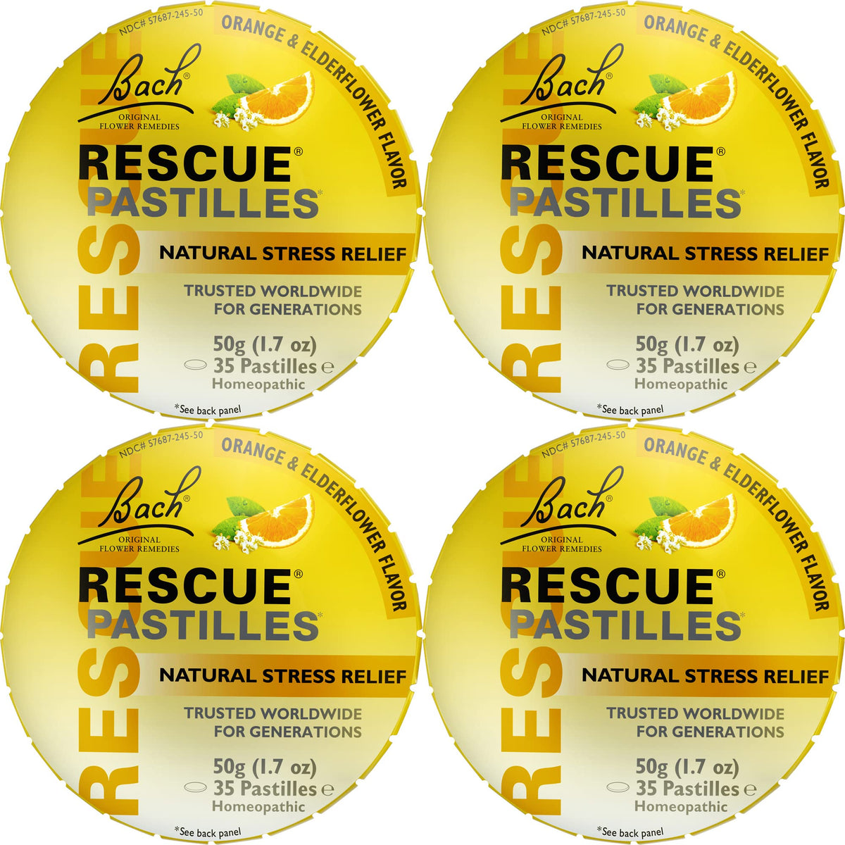 Pastille RESCUE orange et fleur de sureau — emballage pratique pour le stress quotidien
