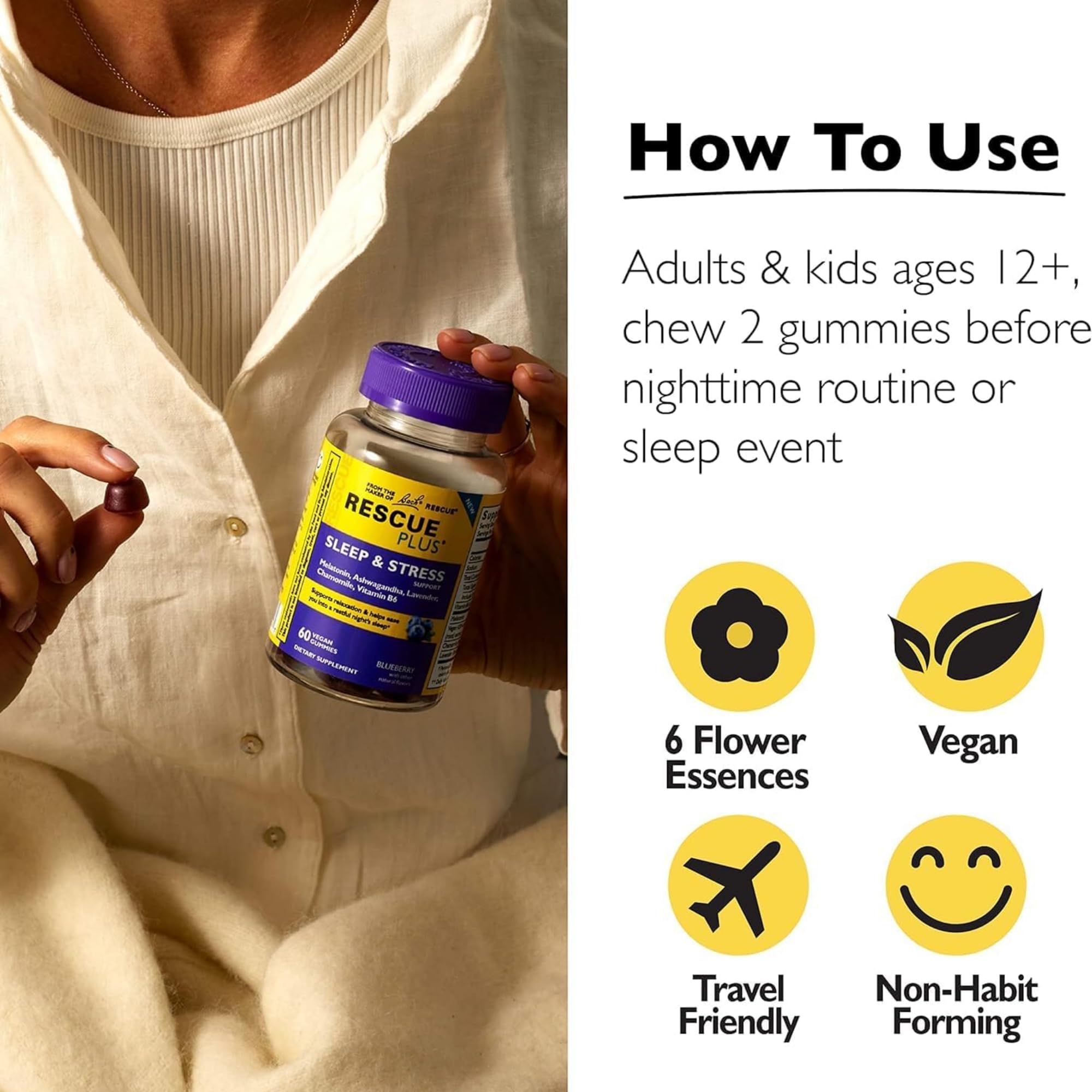 RESCUE PLUS – image mélatonine 1 mg, soutien sommeil en douceur.