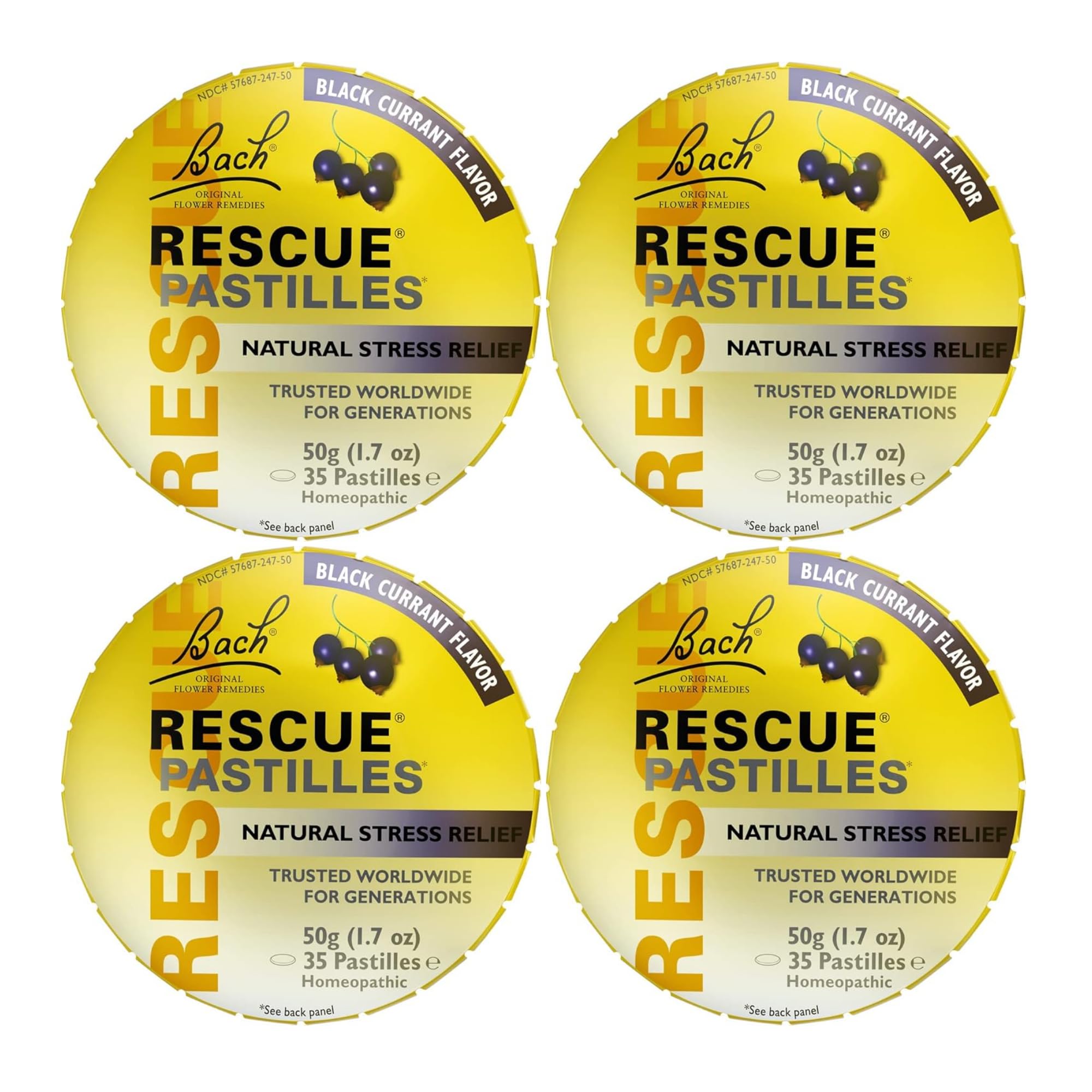 Pastilles Rescue par Bach au cassis, goût frais et apaisant pour le quotidien.