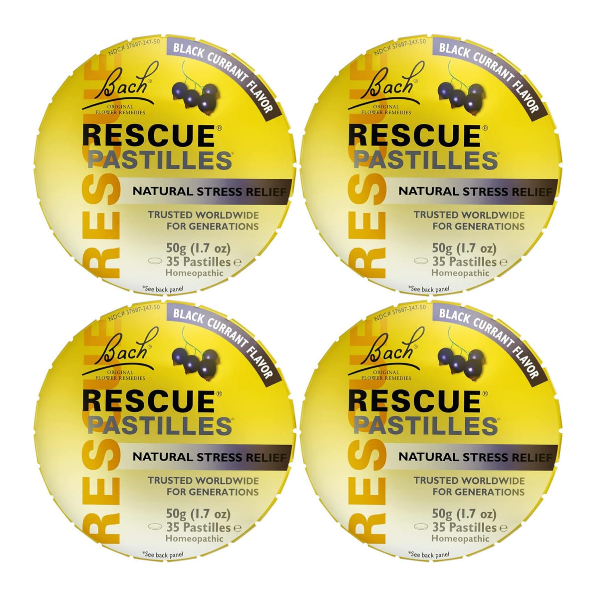 Pastilles Rescue par Bach au cassis, goût frais et apaisant pour le quotidien.