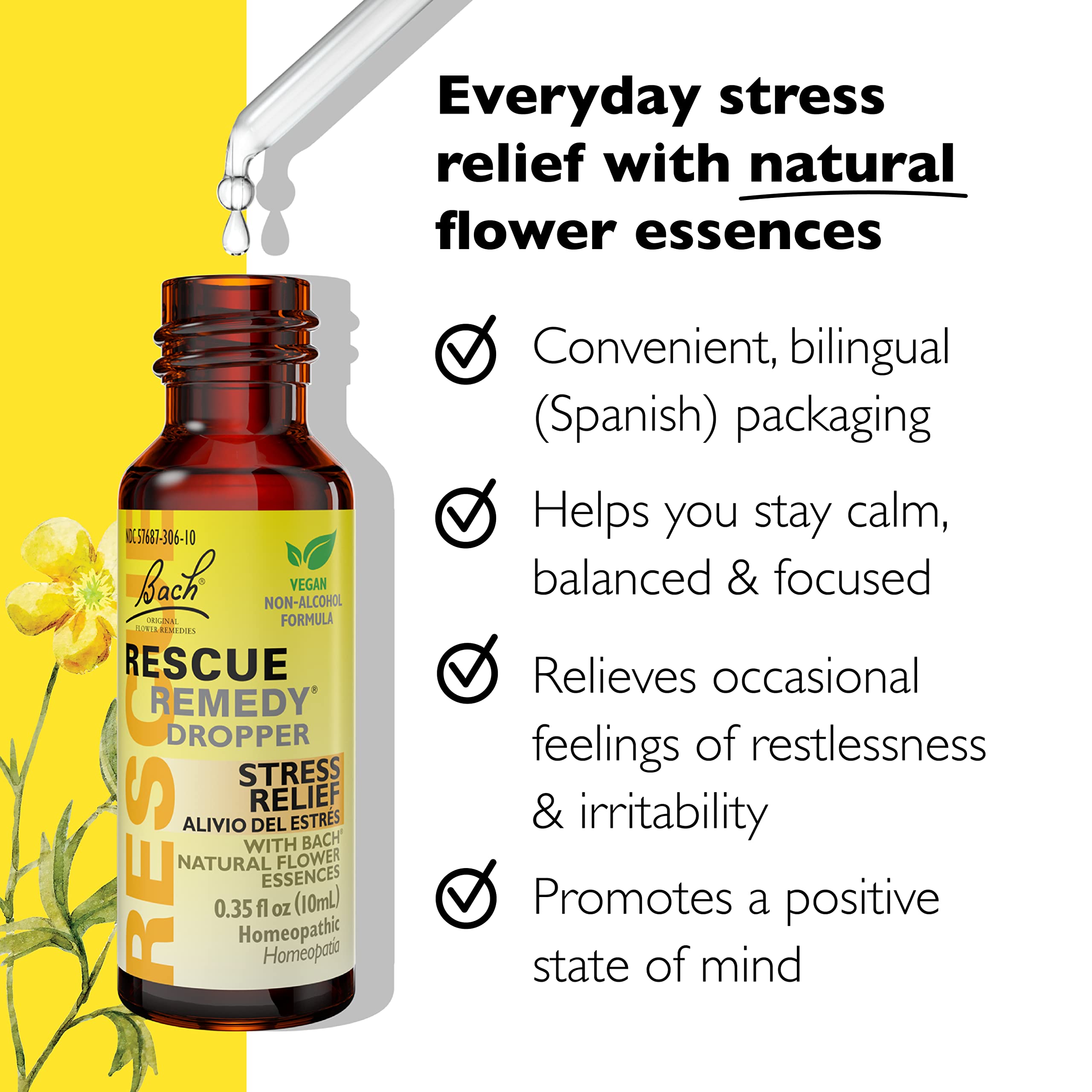 RESCUE REMEDY BOUTEILLE JAUNE : format pratique et non alcoolisé.