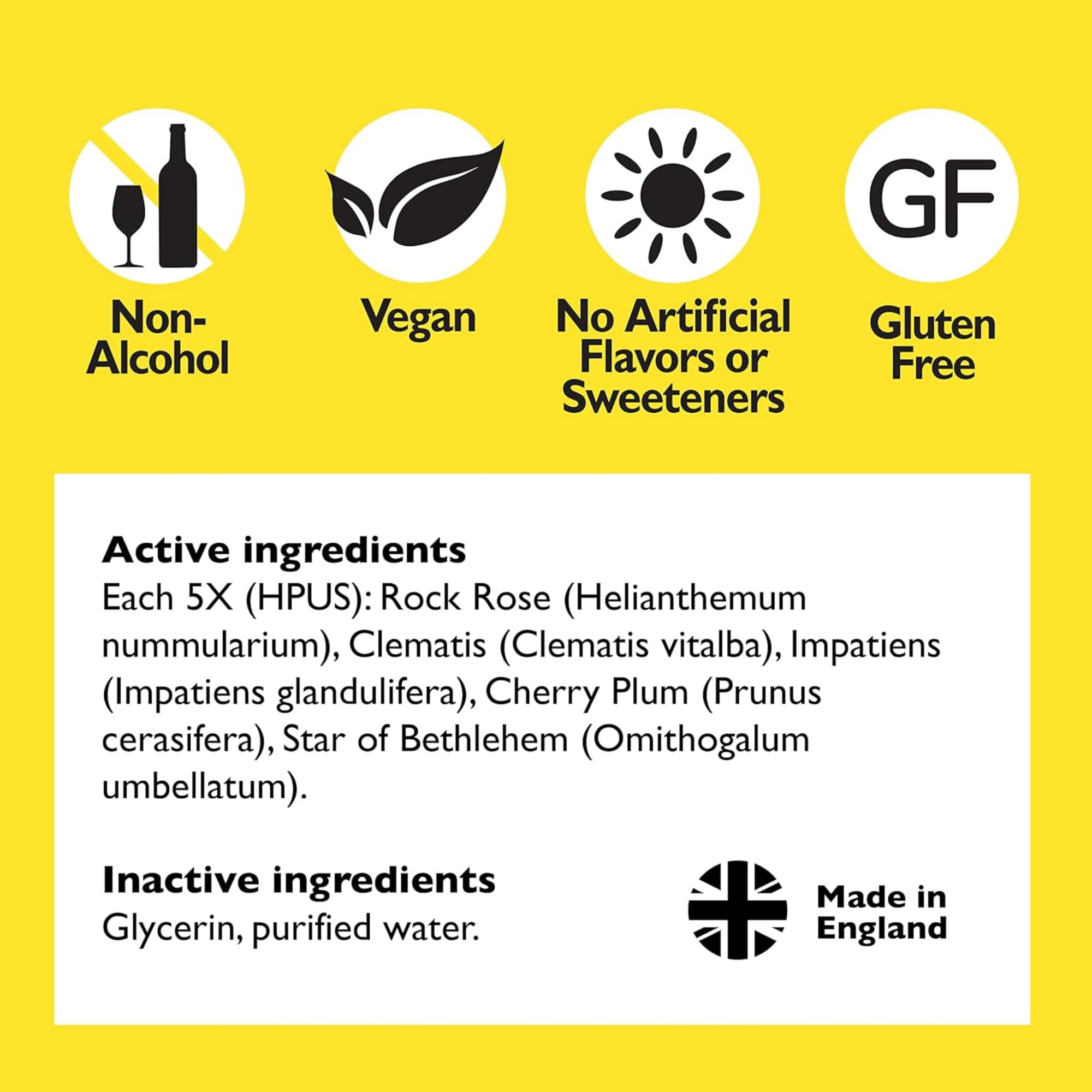 Emballage jaune RESCUE REMEDY montrant le produit naturel et apaisant