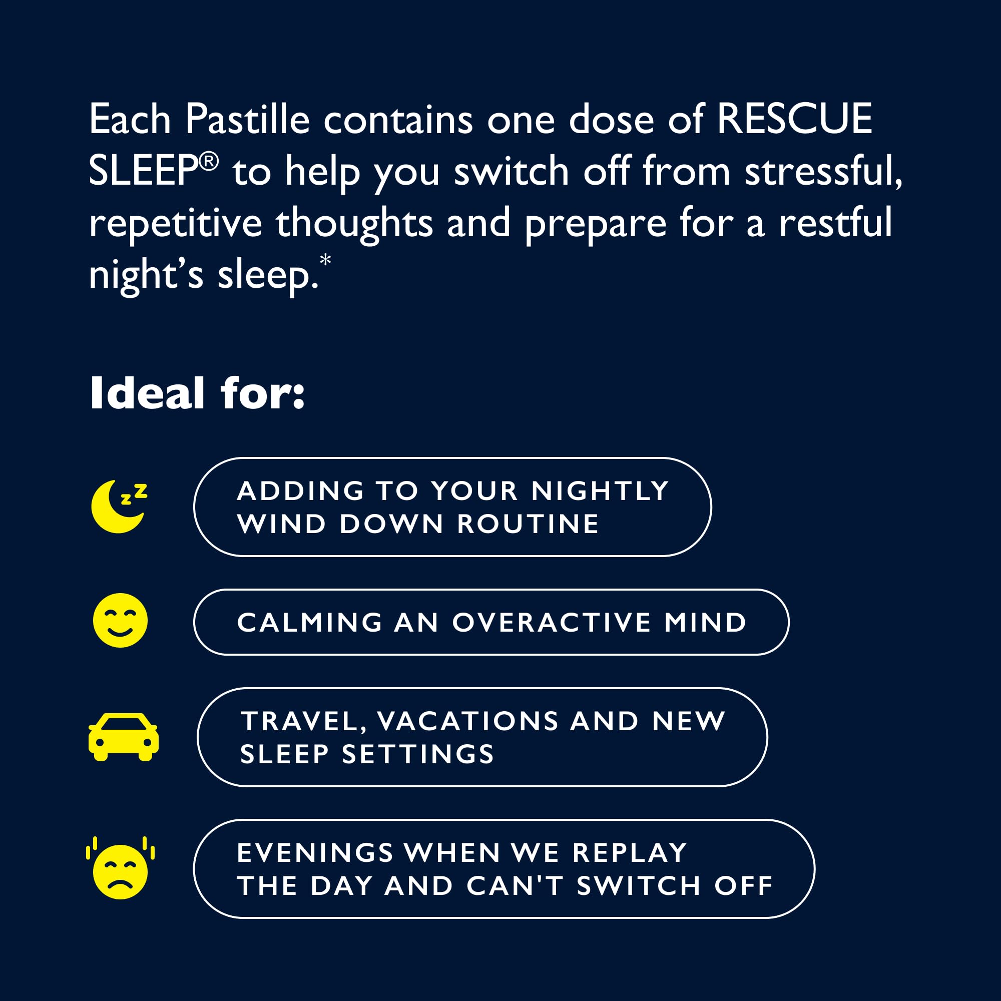 Emballage des pastilles RESCUE Sleep au cassis prêt à l'emploi.
