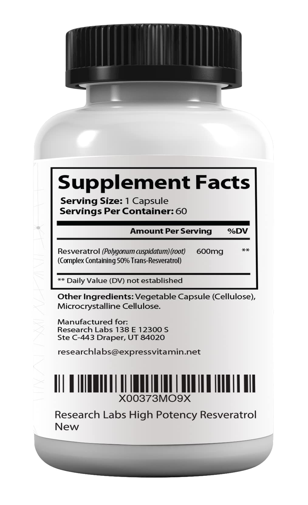 Usine Research Labs Resveratrol fabriqué aux Etats-Unis selon GMP.