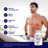 Capsules Research Verified Nitric Oxide, vue de la bouteille posée sur une table.