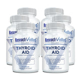 Research Verified Thyroid Aid: bouteille de capsules vegan, soutien potentiel au métabolisme.
