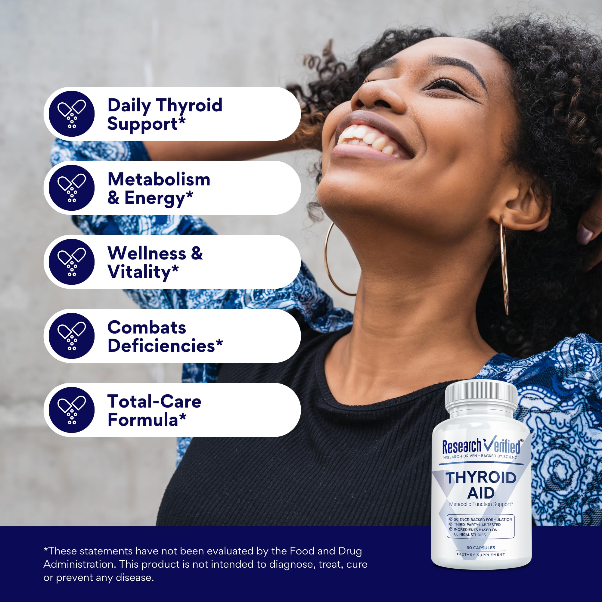 Dose quotidienne Research Verified Thyroid Aid clairement indiquée pour votre routine bien-être.