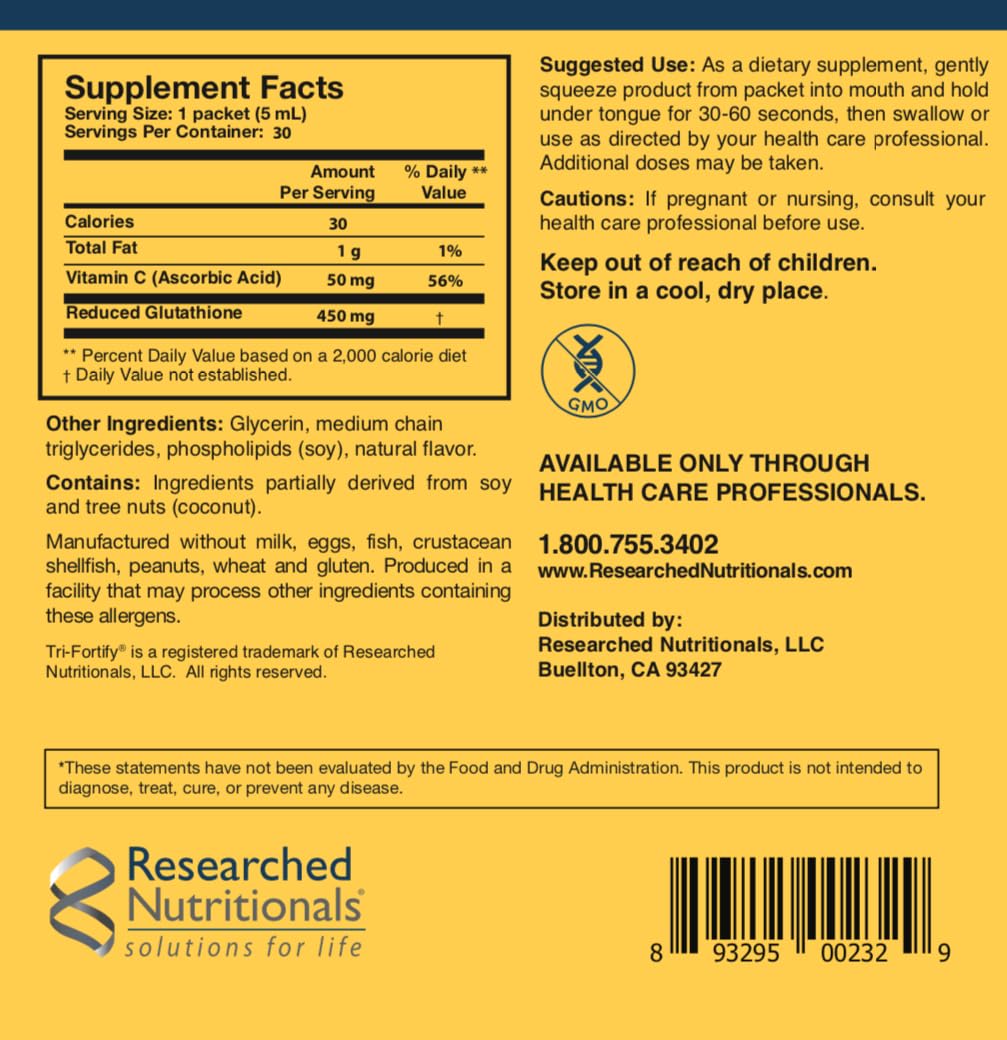 Tri-Fortify liposomal glutathione orange, absorption cellulaire améliorée