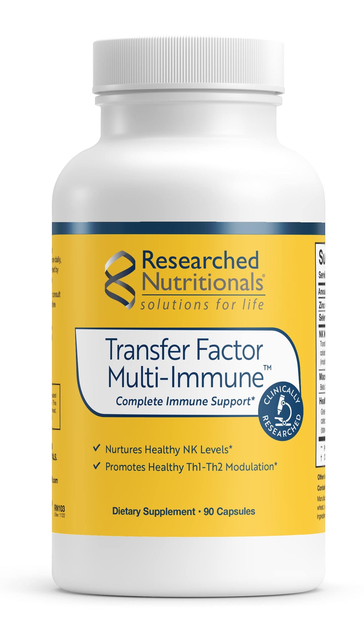 Researched Nutritionals Transfer Factor Multi-Immunité – bouteille prête au soutien immunitaire quotidien.