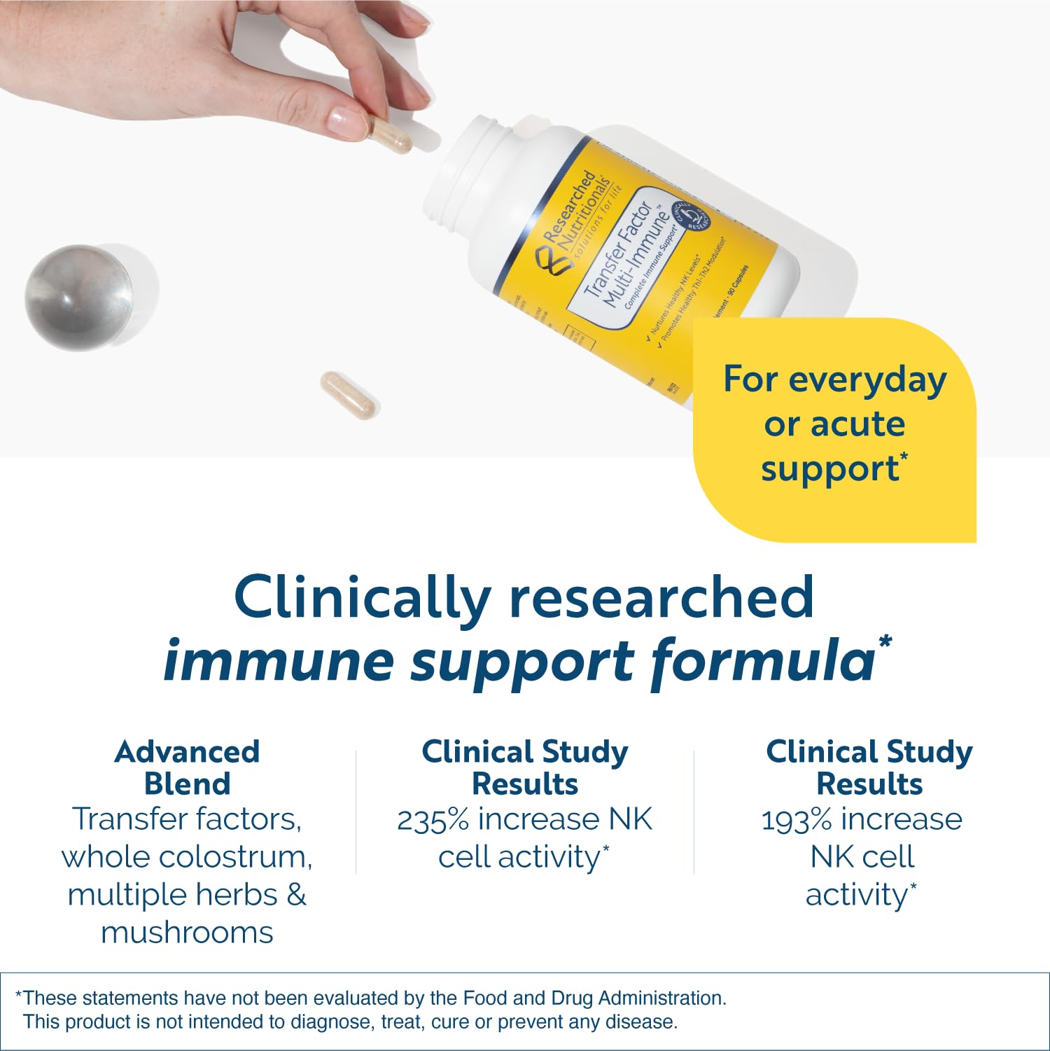 Researched Nutritionals Transfer Factor Multi-Immunité – gélules faciles à prendre, soutien des cellules NK et T.